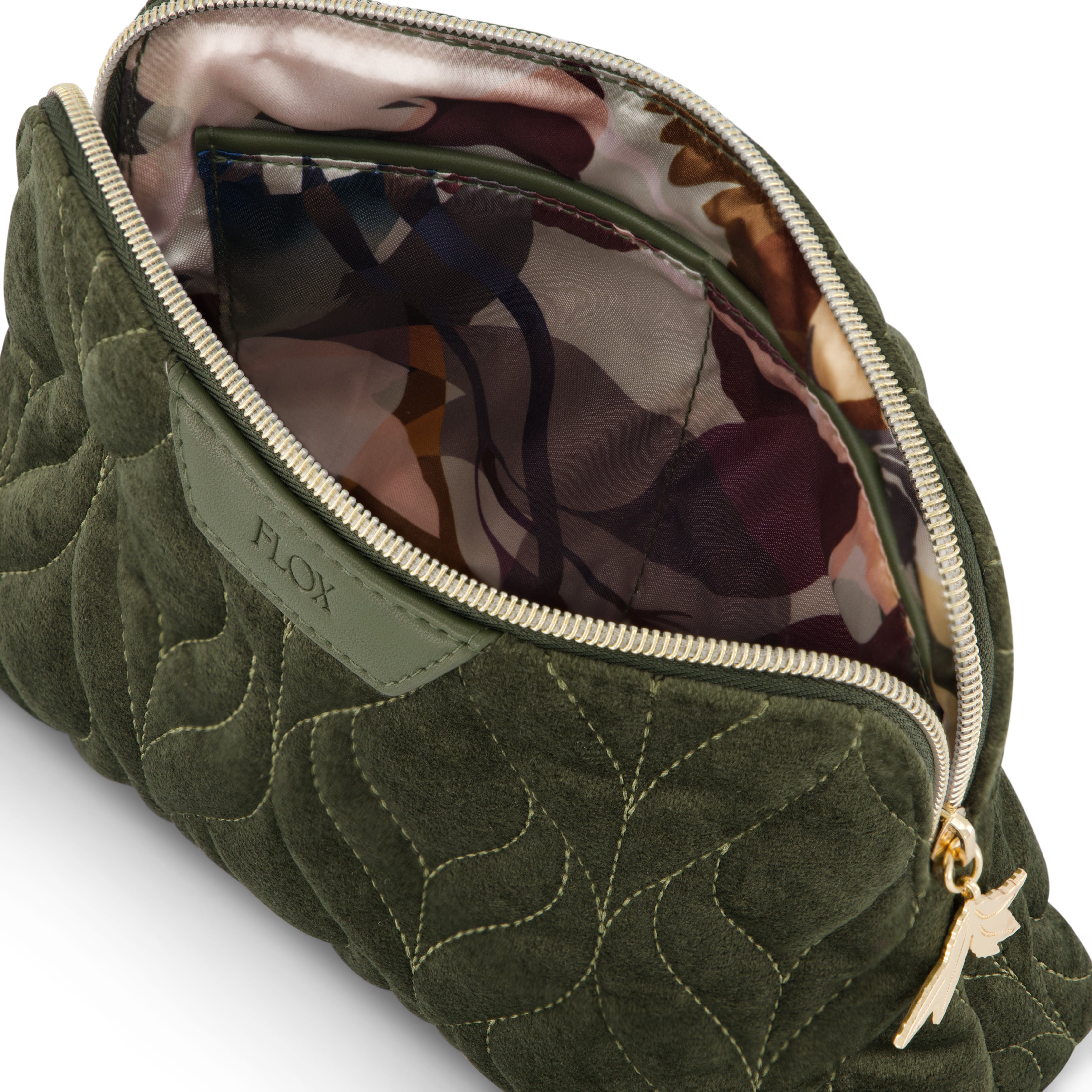 Flox Ahi Olive Velvet Cosmetic Case MEDIUM