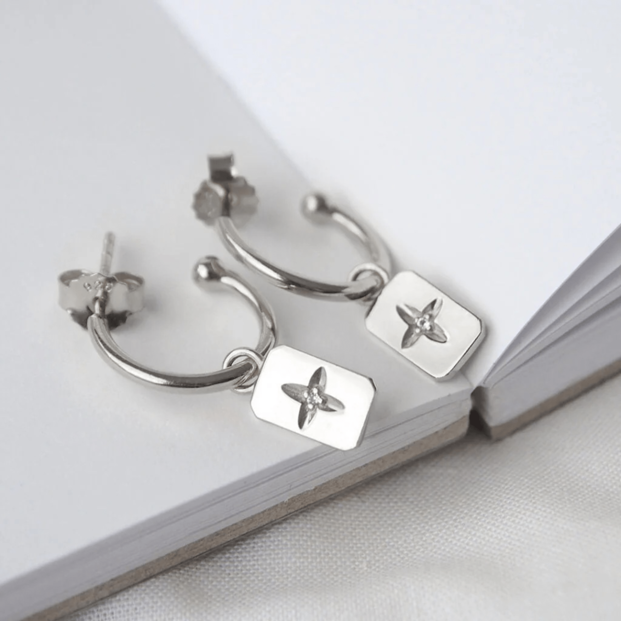 Earrings "Desert Flower" w Drop Rectangles Sterling Silver - Whatever We Like -