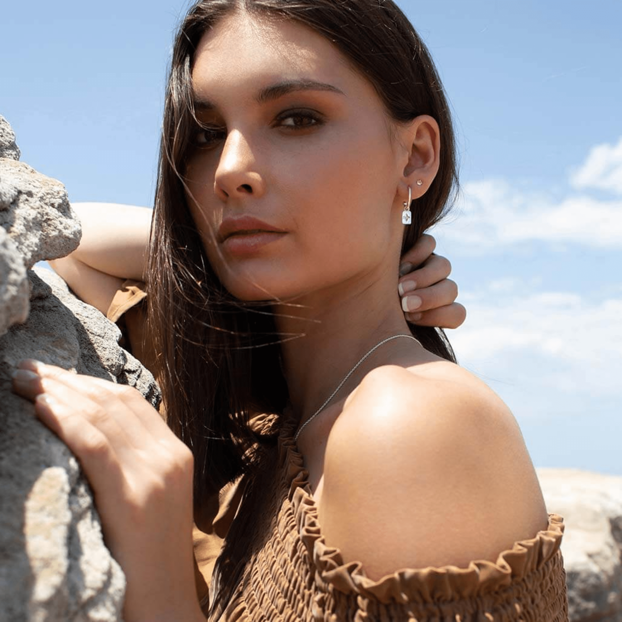 Earrings "Desert Flower" w Drop Rectangles Sterling Silver - Whatever We Like -