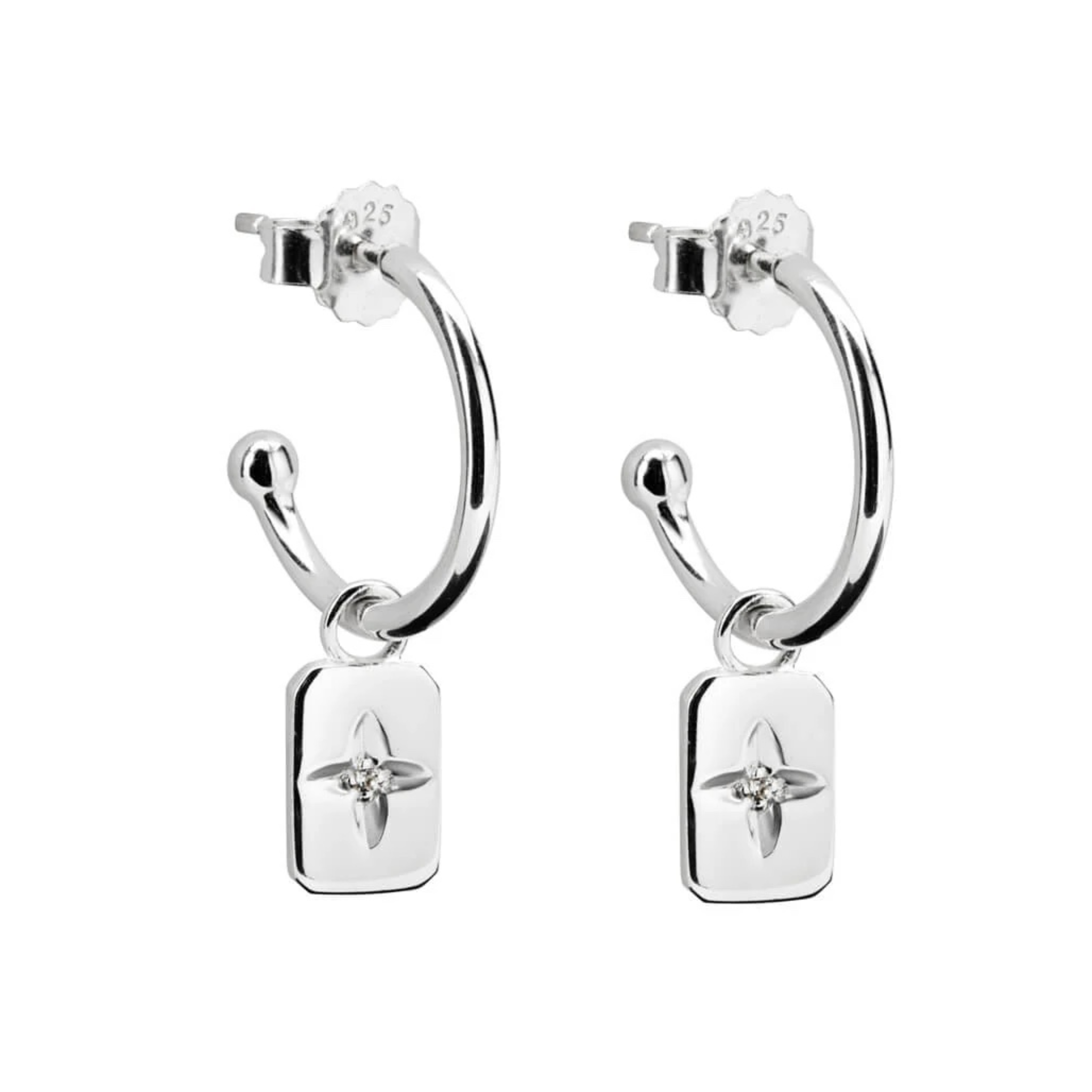 Earrings "Desert Flower" w Drop Rectangles Sterling Silver