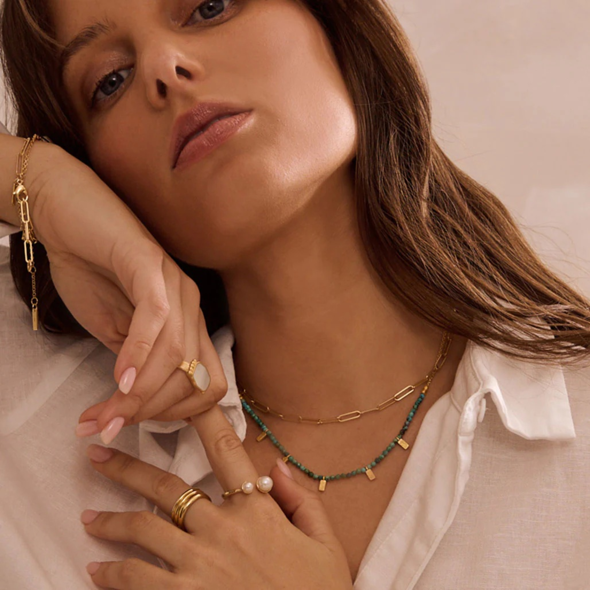 Necklace Turquoise Choker 18KT Gold Plate