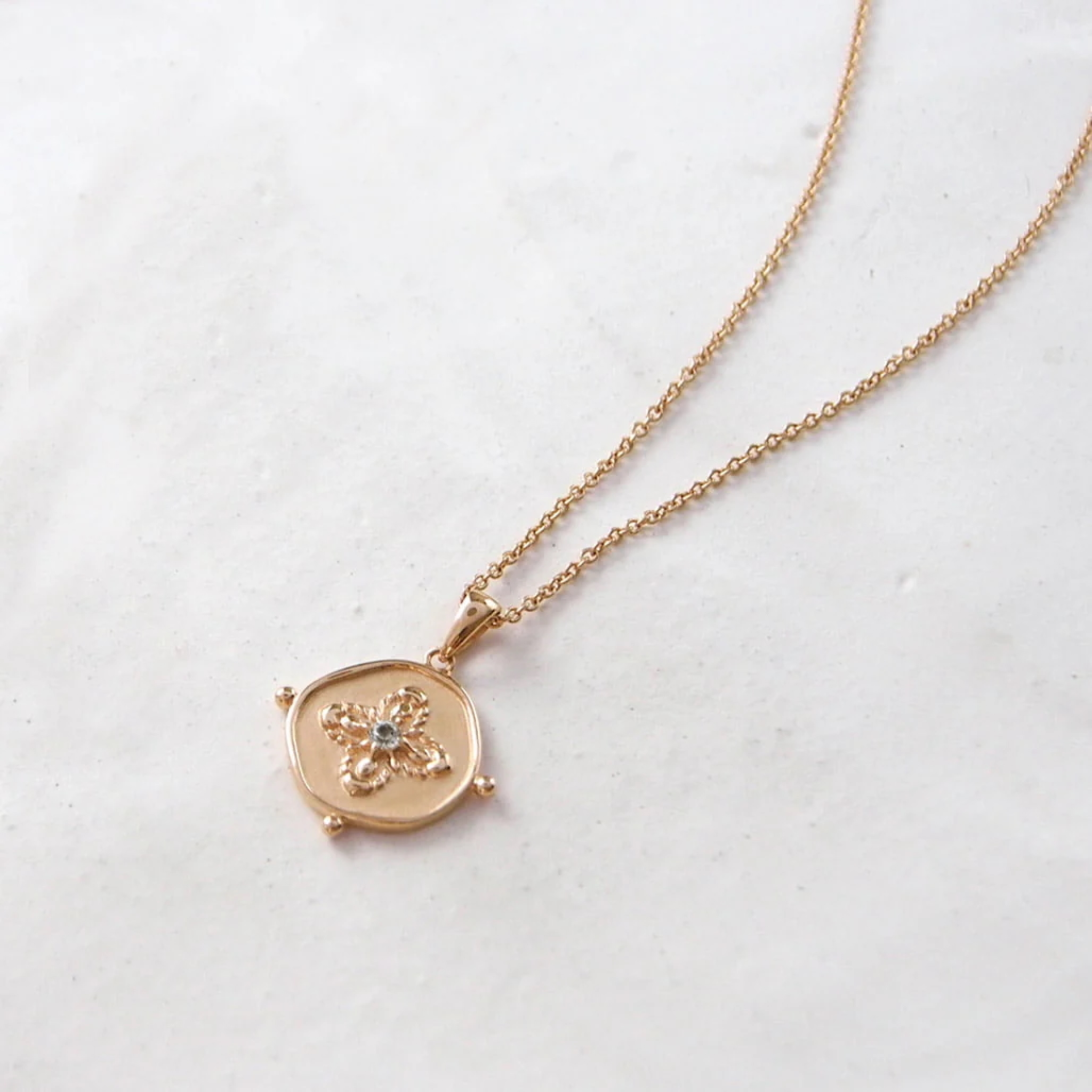 Necklace "Sahara" Pendant 18 KT Gold Plate w White Topaz