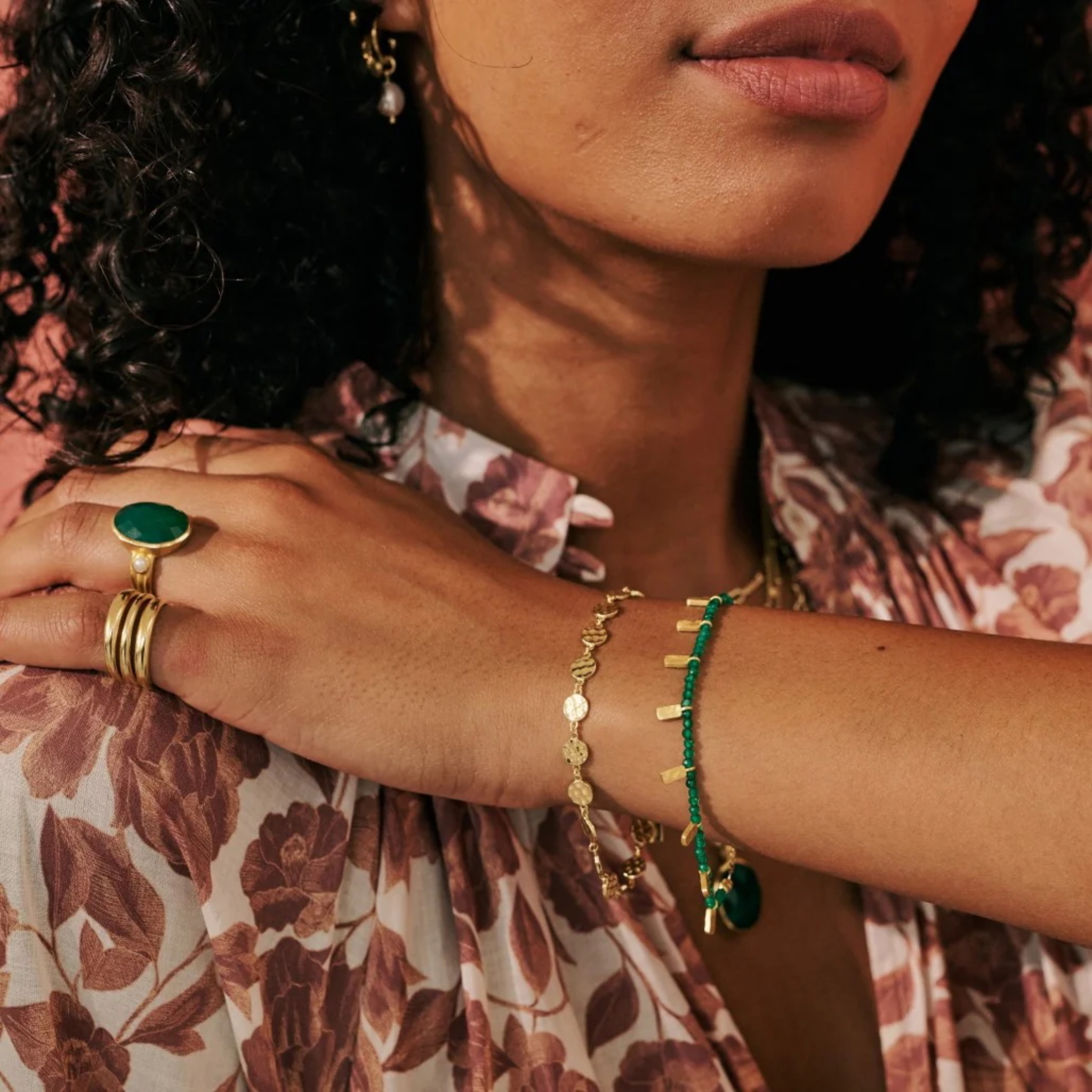 Bracelet "Wandering Soul" Green Onyx 18KT Gold Plate