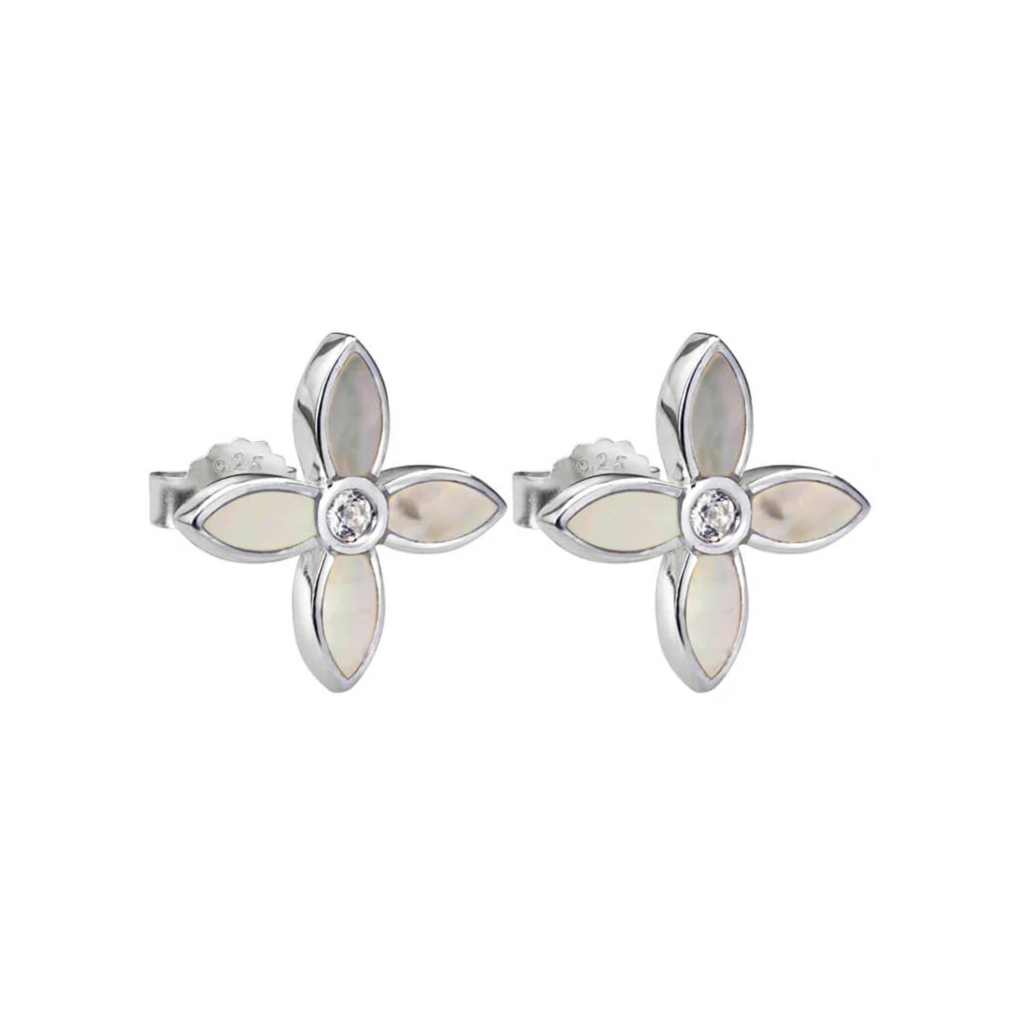 Earrings "Desert Flower" Stud w Mother of Pearl in Sterling Silver
