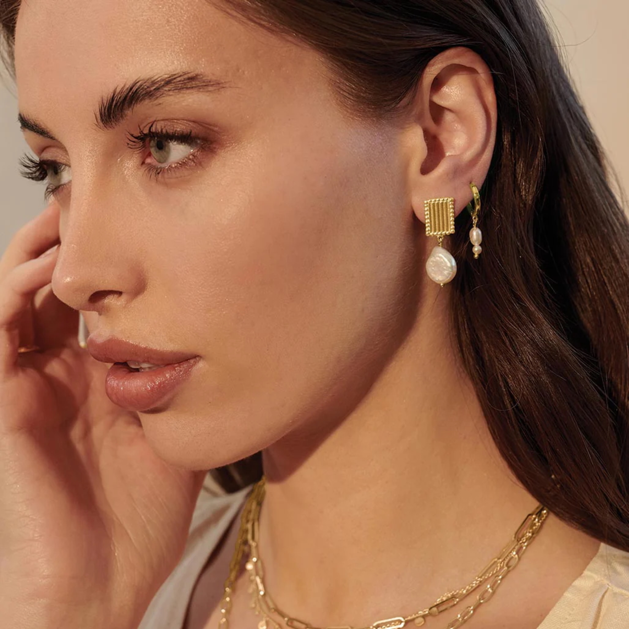 Earrings "Aphrodite" Small Pearl Drop 18KT Gold Plate