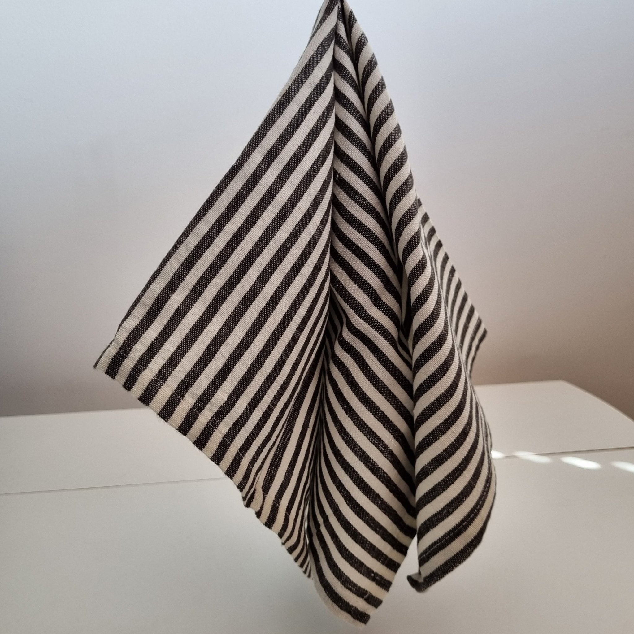 Napkins Set 4 Linen Blend CHARCOAL Stripe - Whatever We Like -