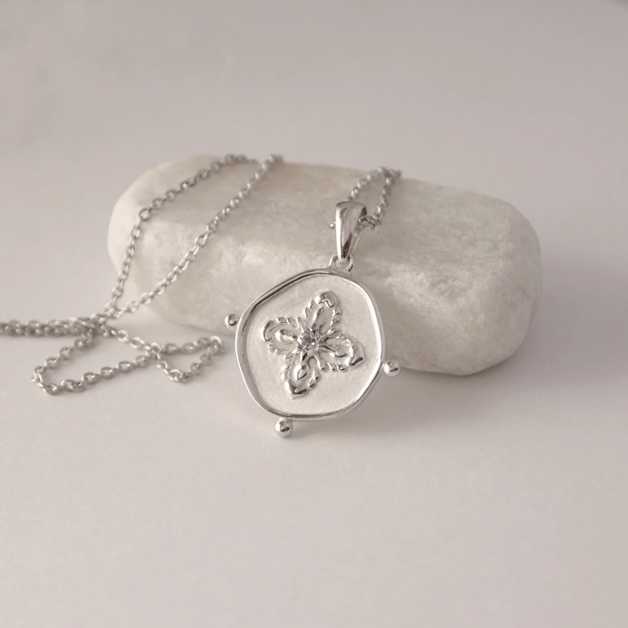 Necklace "Sahara" Pendant Sterling Silver w White Topaz Stone - Whatever We Like -