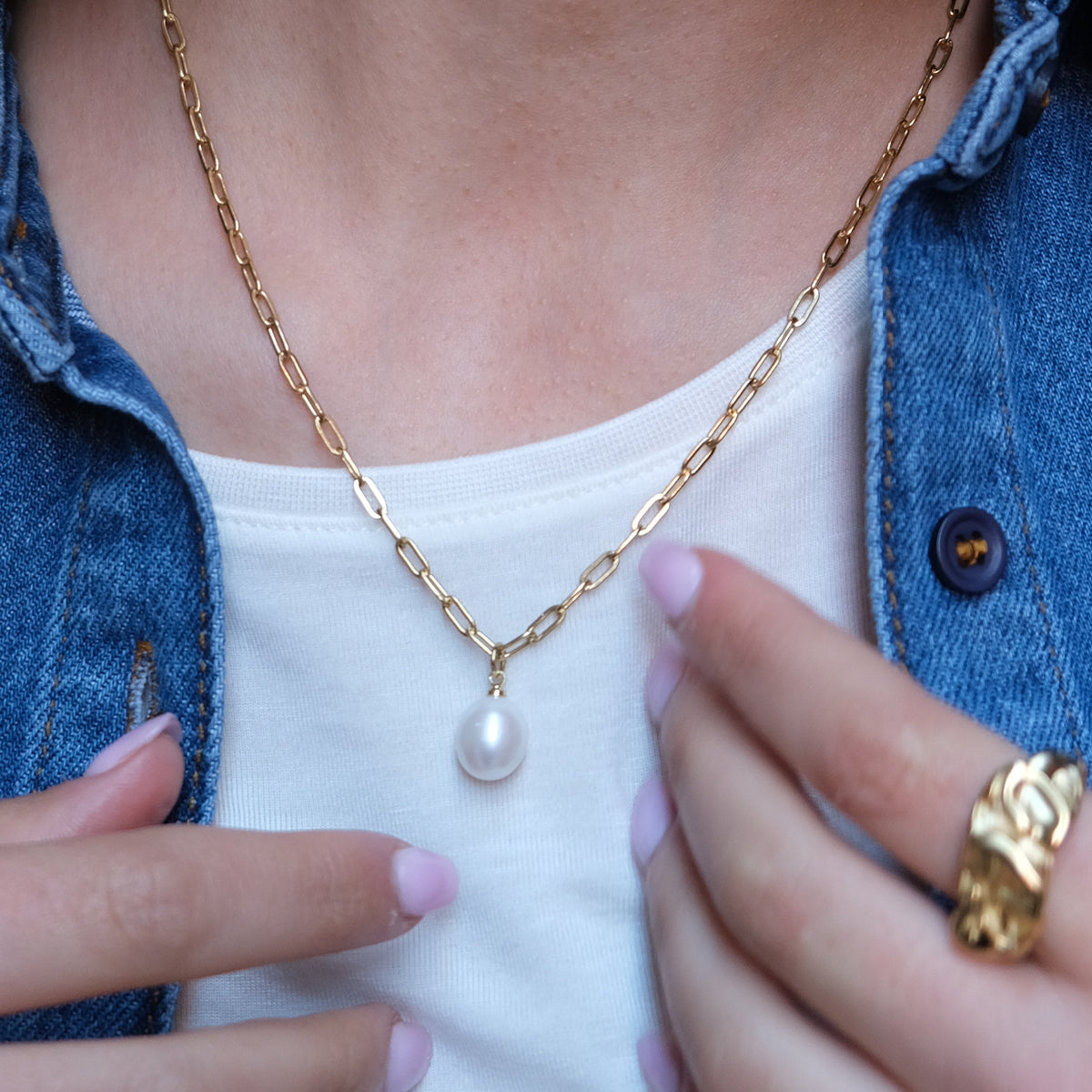 A&C Necklace Anchor Chain w Pearl