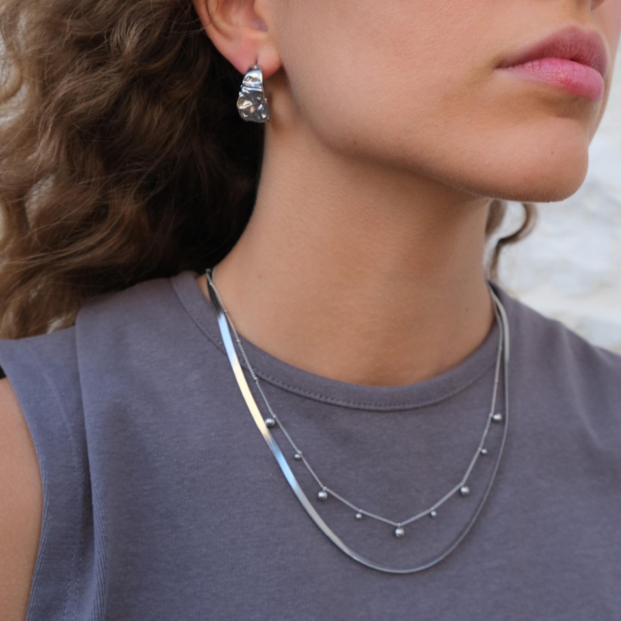 A&C Oslo Necklace in Steel w Mini Ball Drops