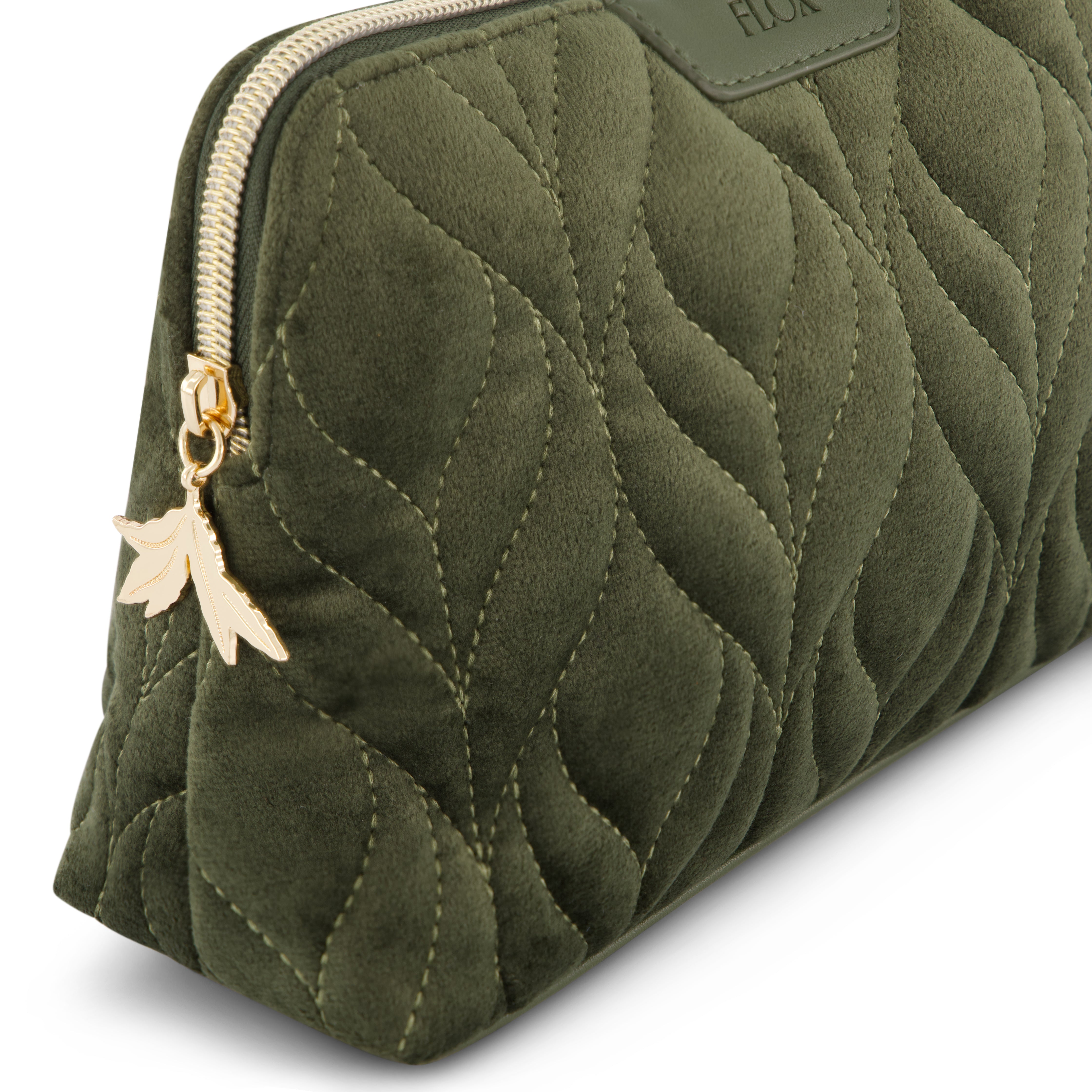 Flox Ahi Olive Velvet Cosmetic Case MEDIUM