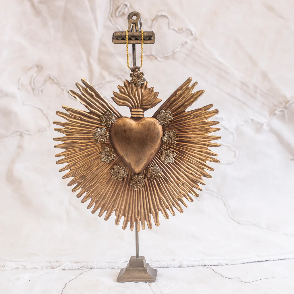 Decoration Golden Milagro Flaming Heart
