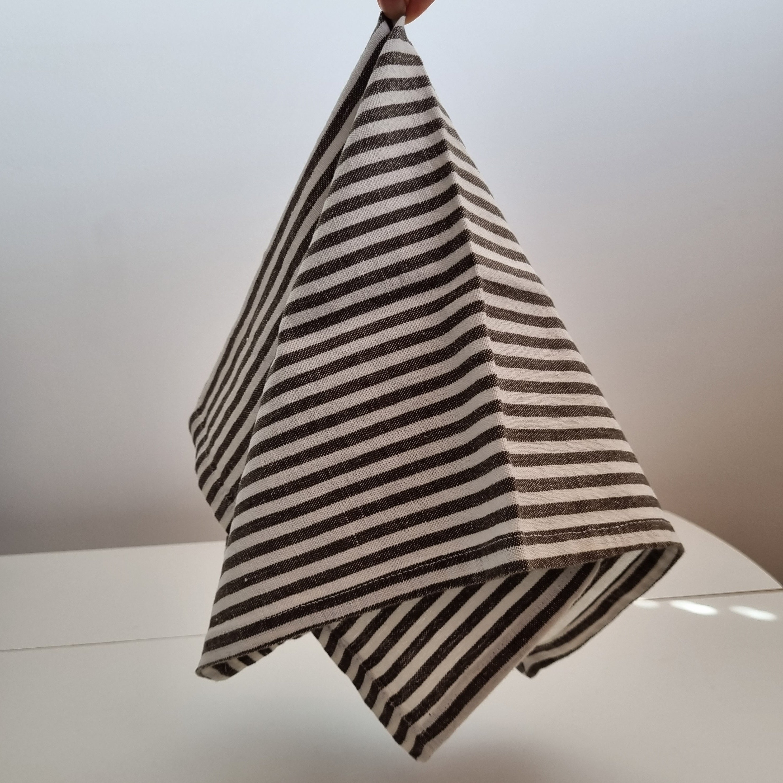 Napkins Set 4 Linen Blend OLIVE Stripe