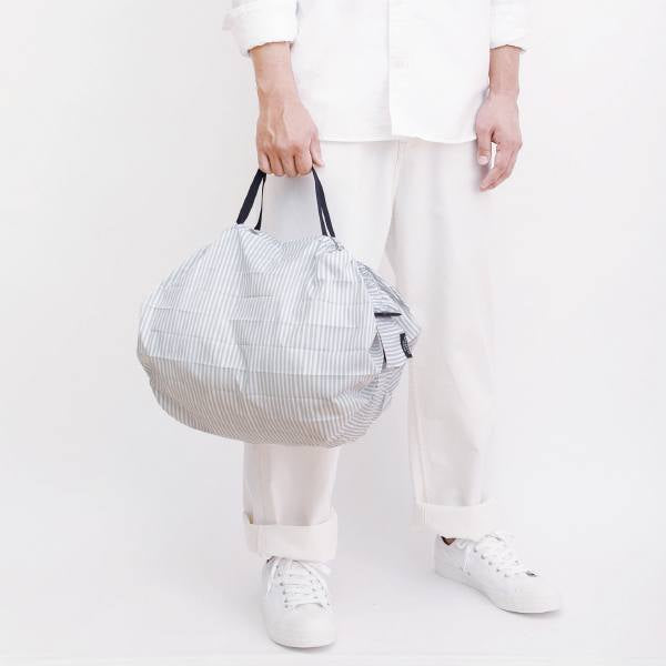 Shupatto Compact Foldable Shopping Bag - Light Grey Stripe