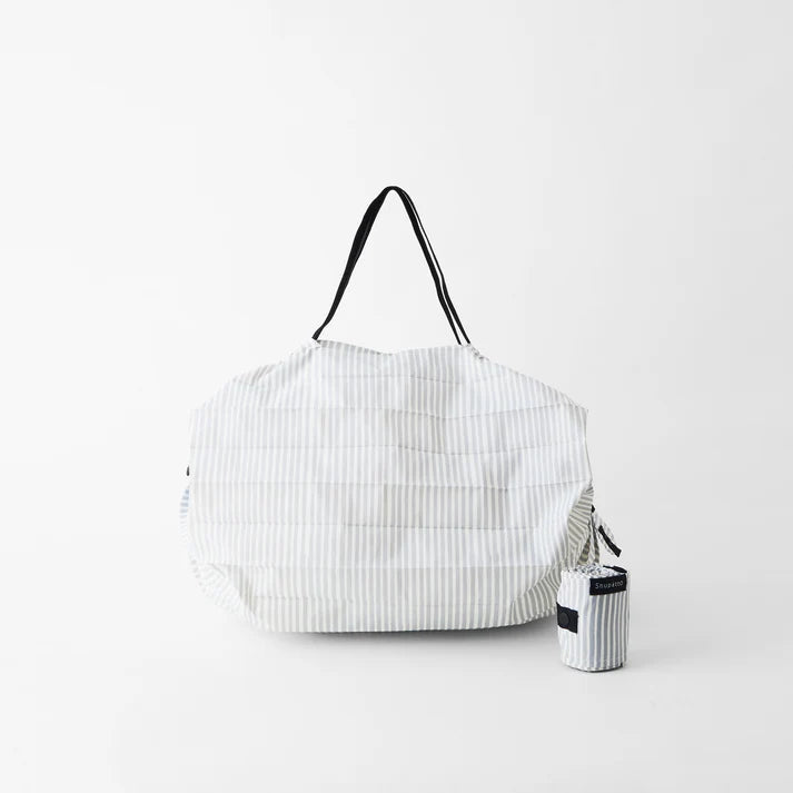 Shupatto Compact Foldable Shopping Bag - Light Grey Stripe
