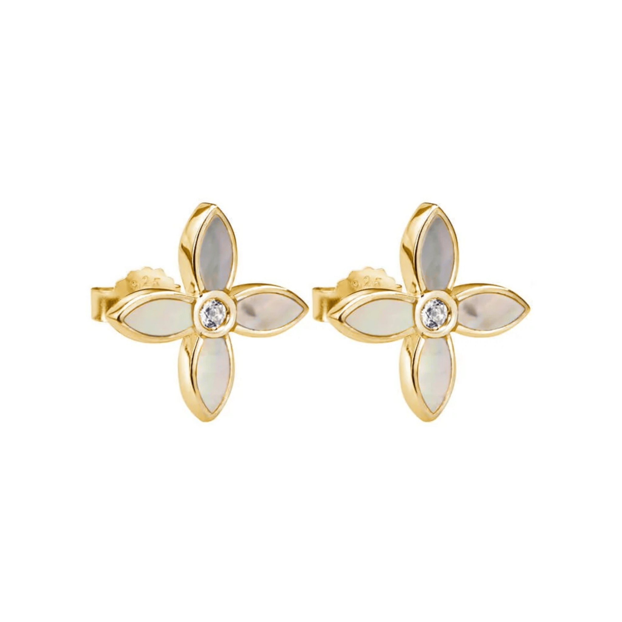 Earrings "Desert Flower" Mother of Pearl Studs in 18 KT Gold Plate - Whatever We Like - 