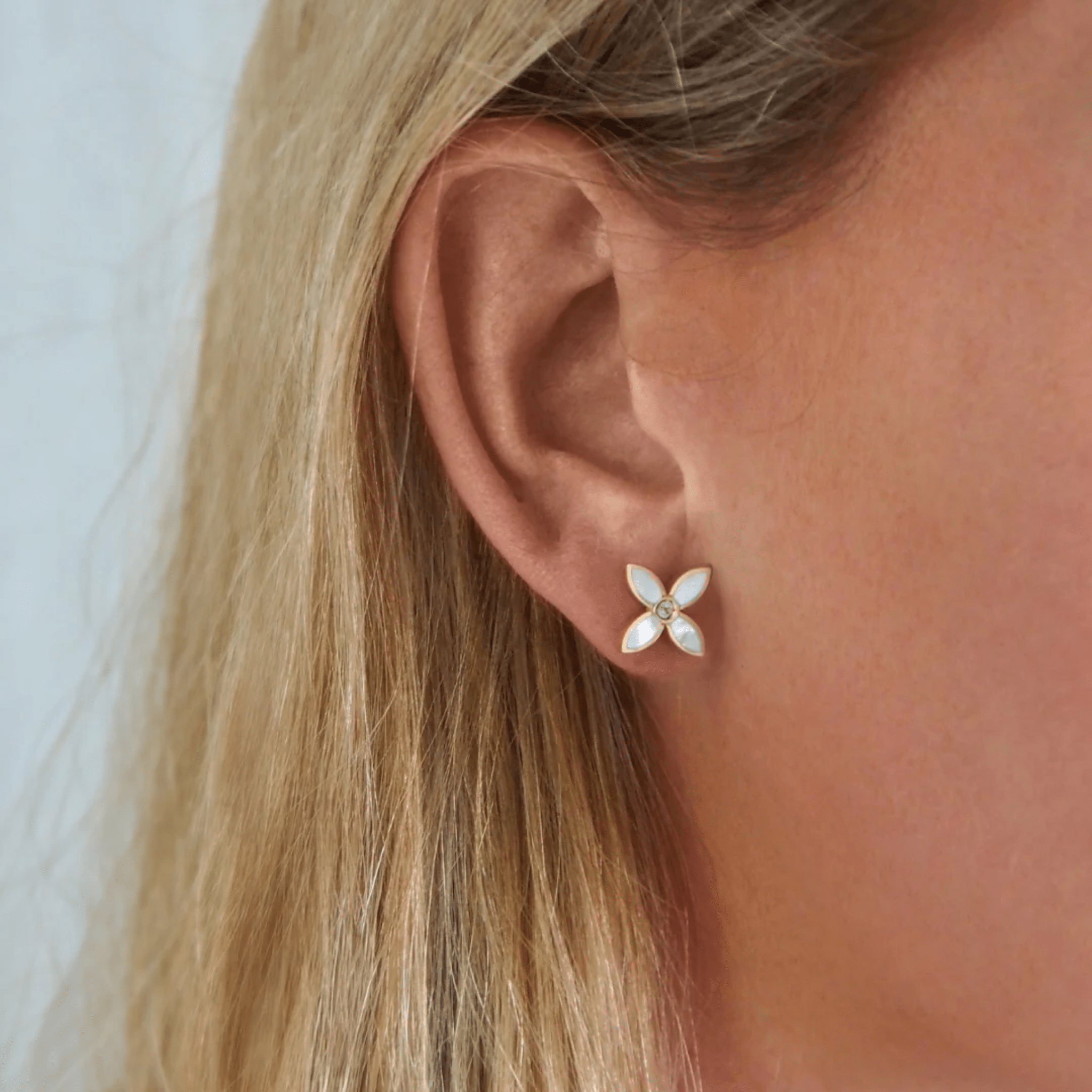 Earrings "Desert Flower" Mother of Pearl Studs in 18 KT Gold Plate - Whatever We Like - 