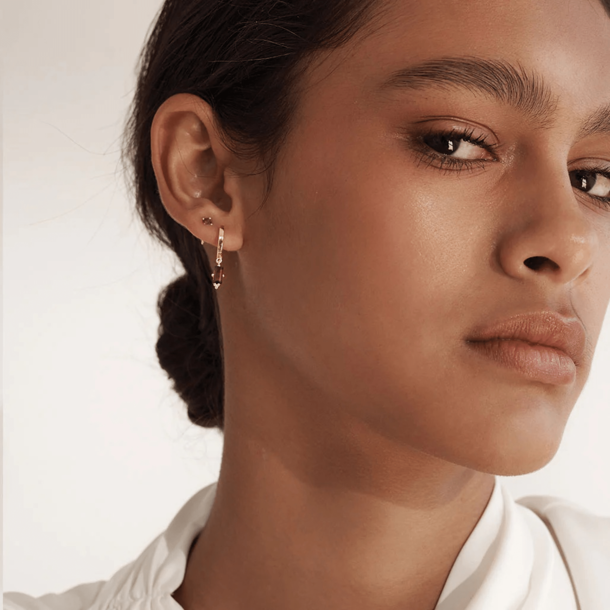 Earrings Huggie w Pink Rhodolite Baguette - Whatever We Like - 