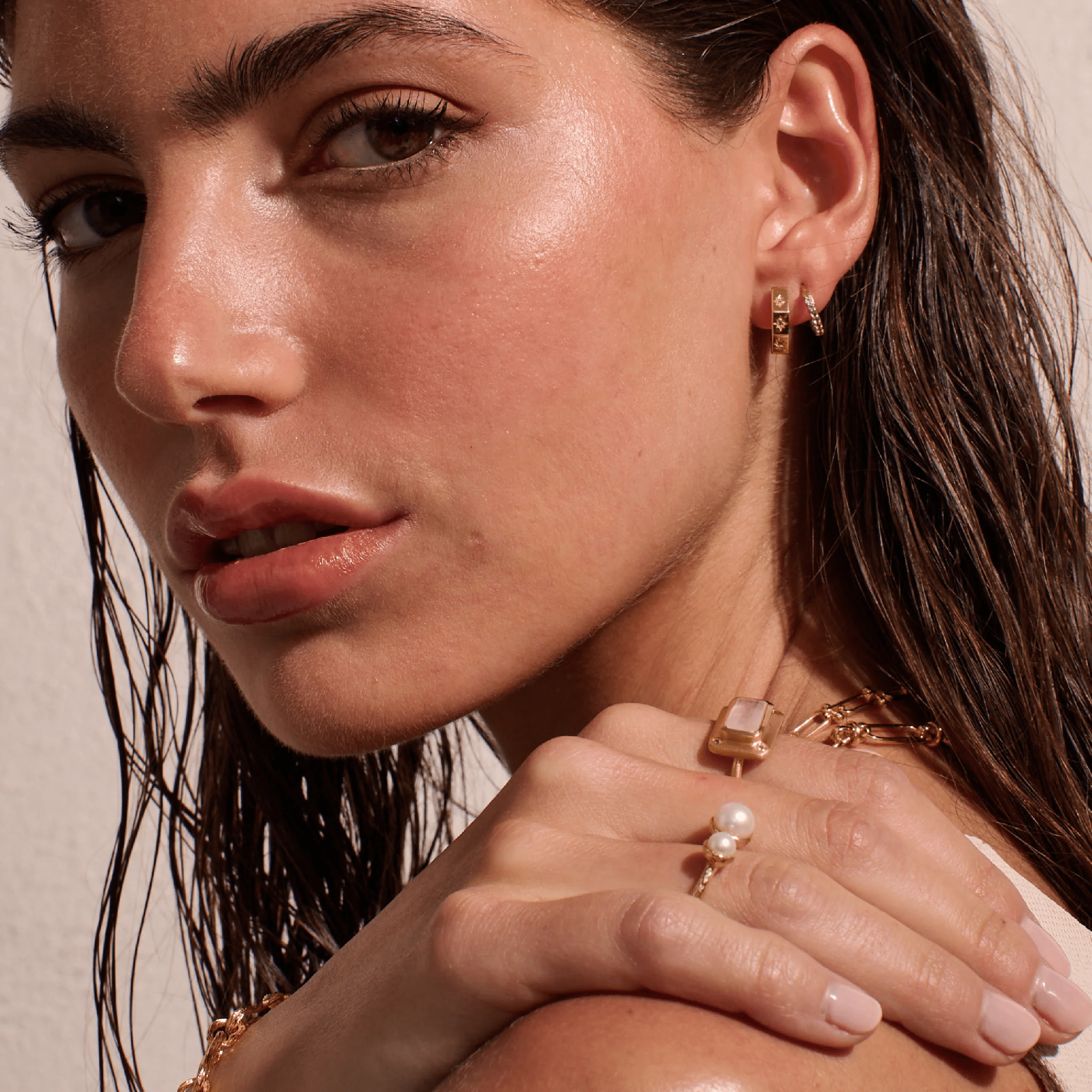 Earrings Octagonal Huggies White Topaz 18KT Gold Plate - Whatever We Like - 