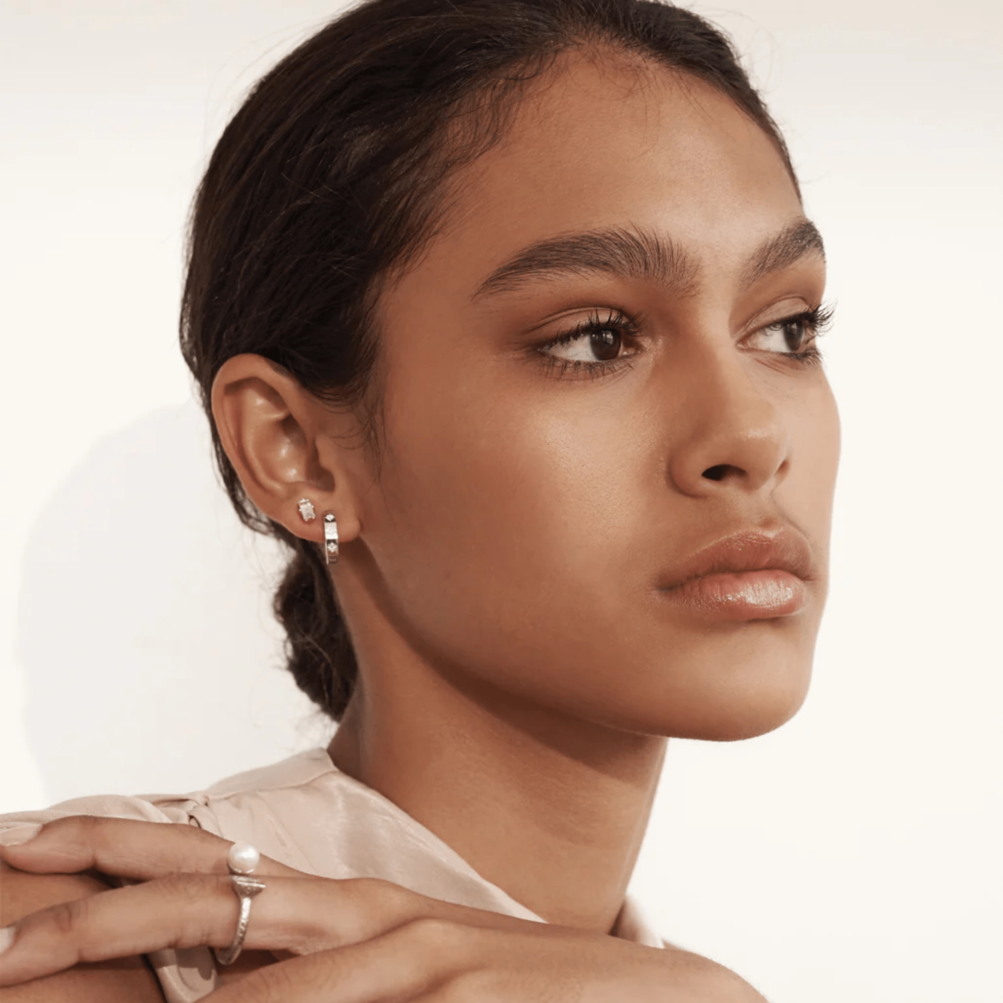 Earrings Octagonal Huggies White Topaz Sterling Silver - Whatever We Like - 