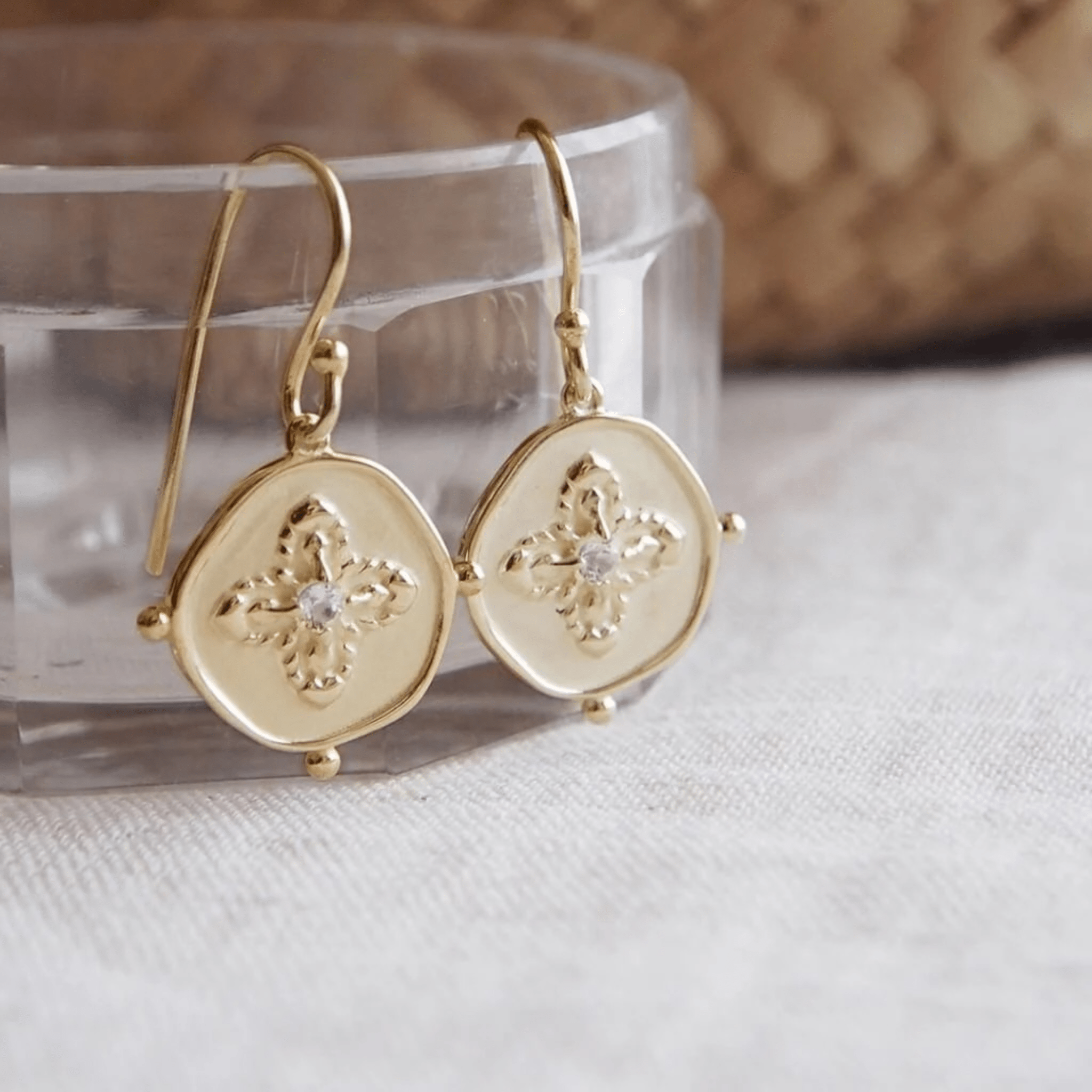 Earrings "Sahara" 18 KT Gold Plate w White Topaz - Whatever We Like - 