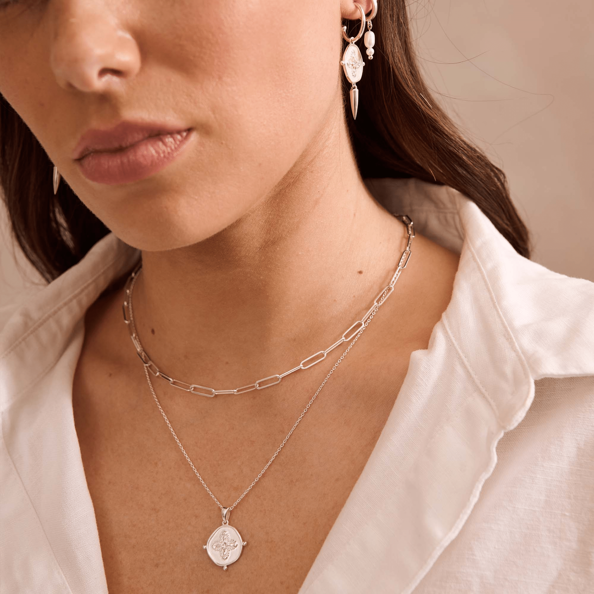 Earrings "Sahara" Small Hoop & Disc Sterling Silver w White Topaz & Dagger - Whatever We Like - 