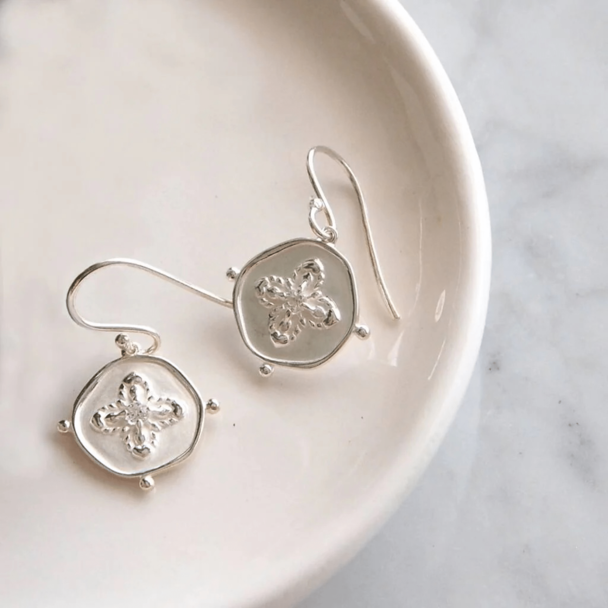 Earrings "Sahara" Sterling Silver w White Topaz Stone - Whatever We Like - 