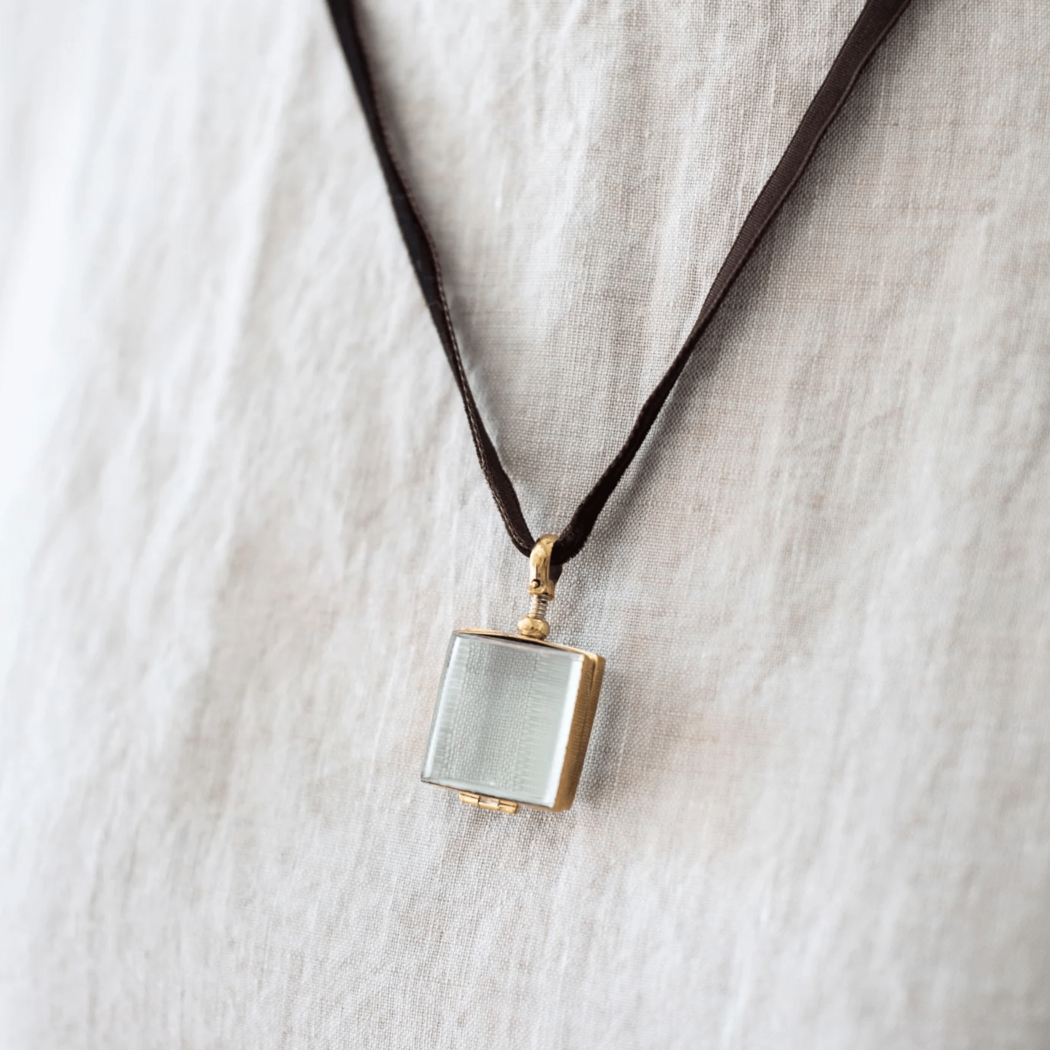 Locket Rock Crystal Med Square w Velvet Ribbon - Whatever We Like - 