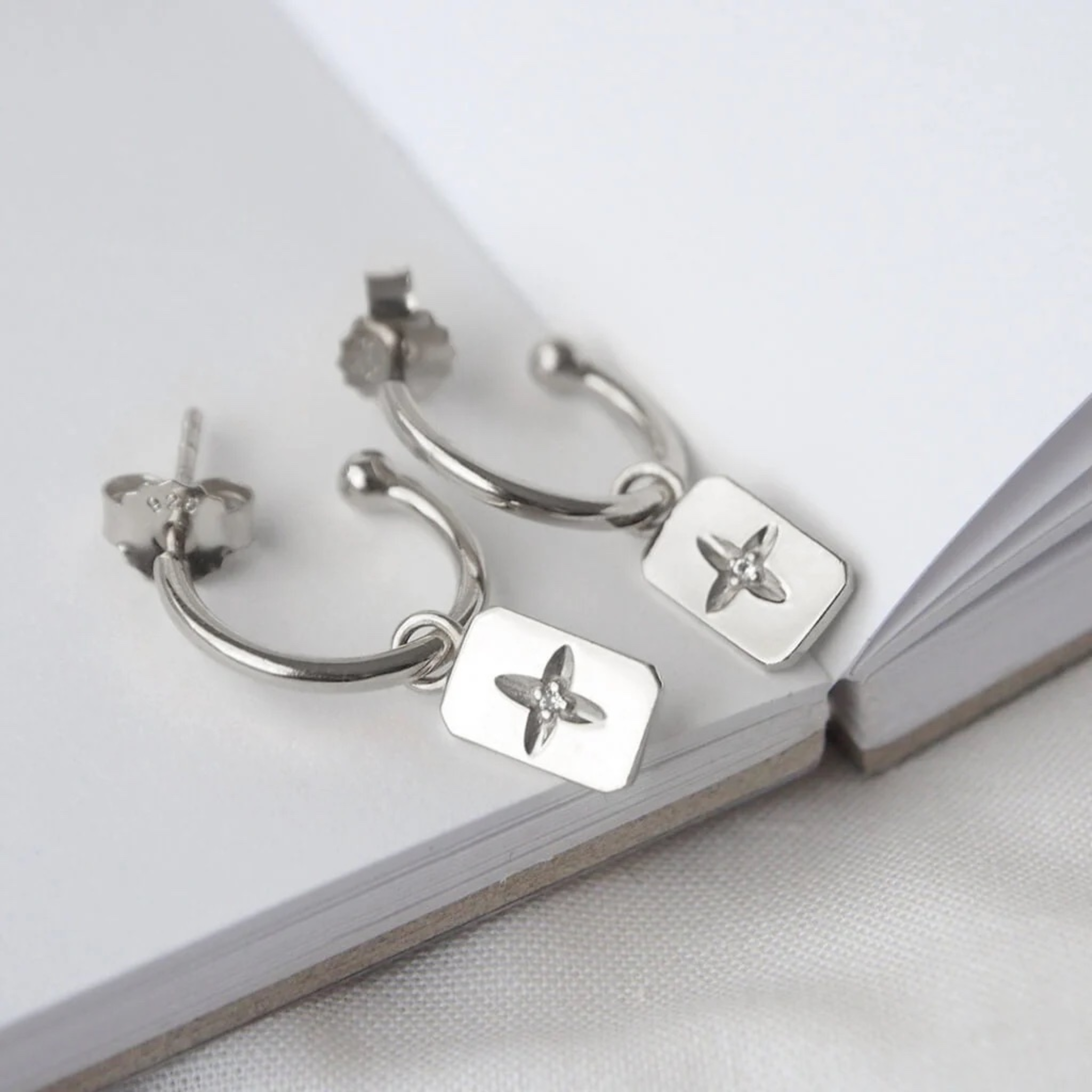 Earrings "Desert Flower" w Drop Rectangles Sterling Silver