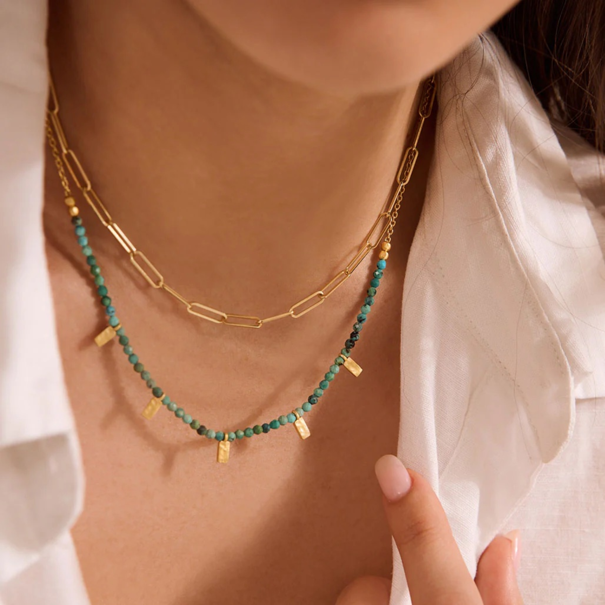 Necklace Turquoise Choker 18KT Gold Plate