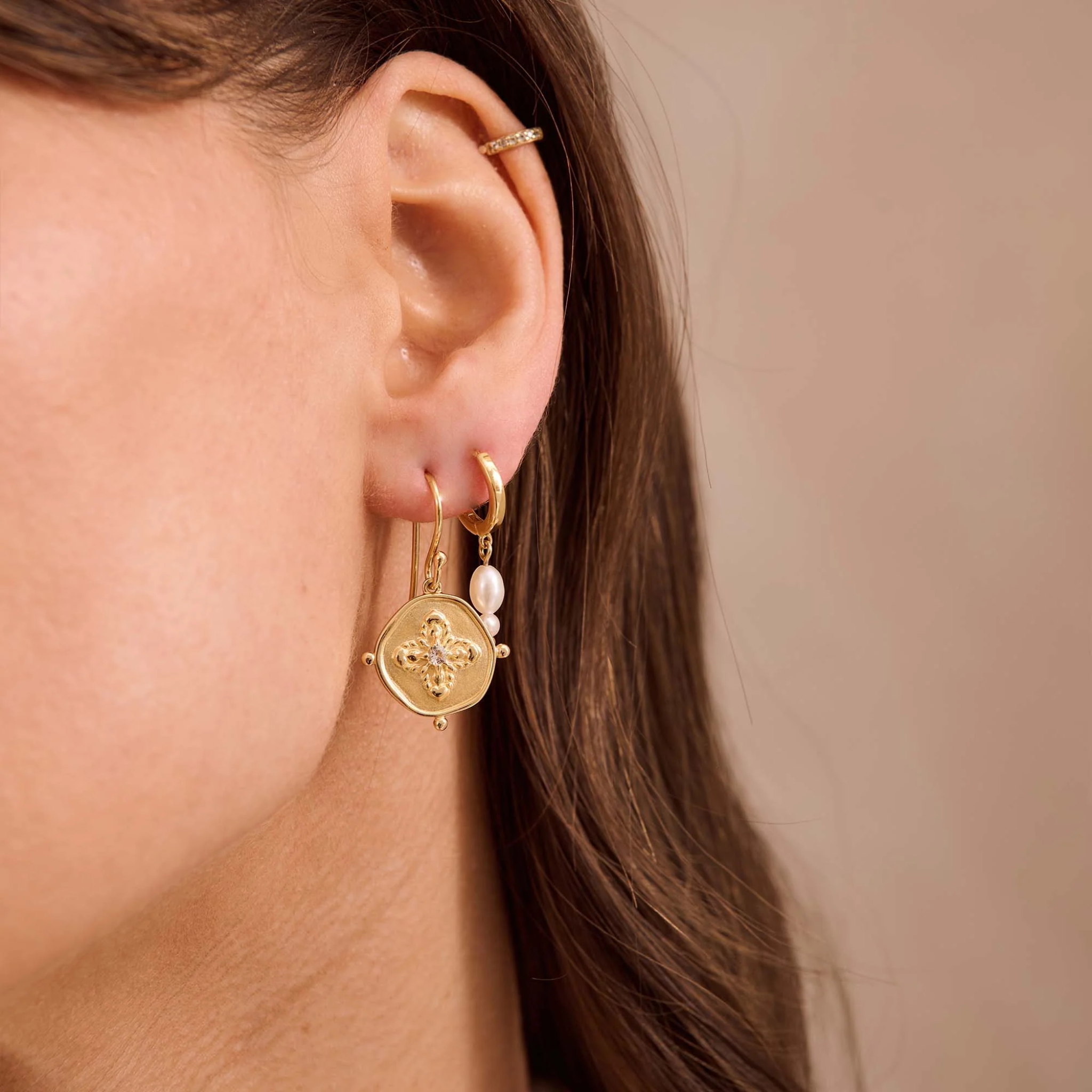 Earrings "Sahara" 18 KT Gold Plate w White Topaz