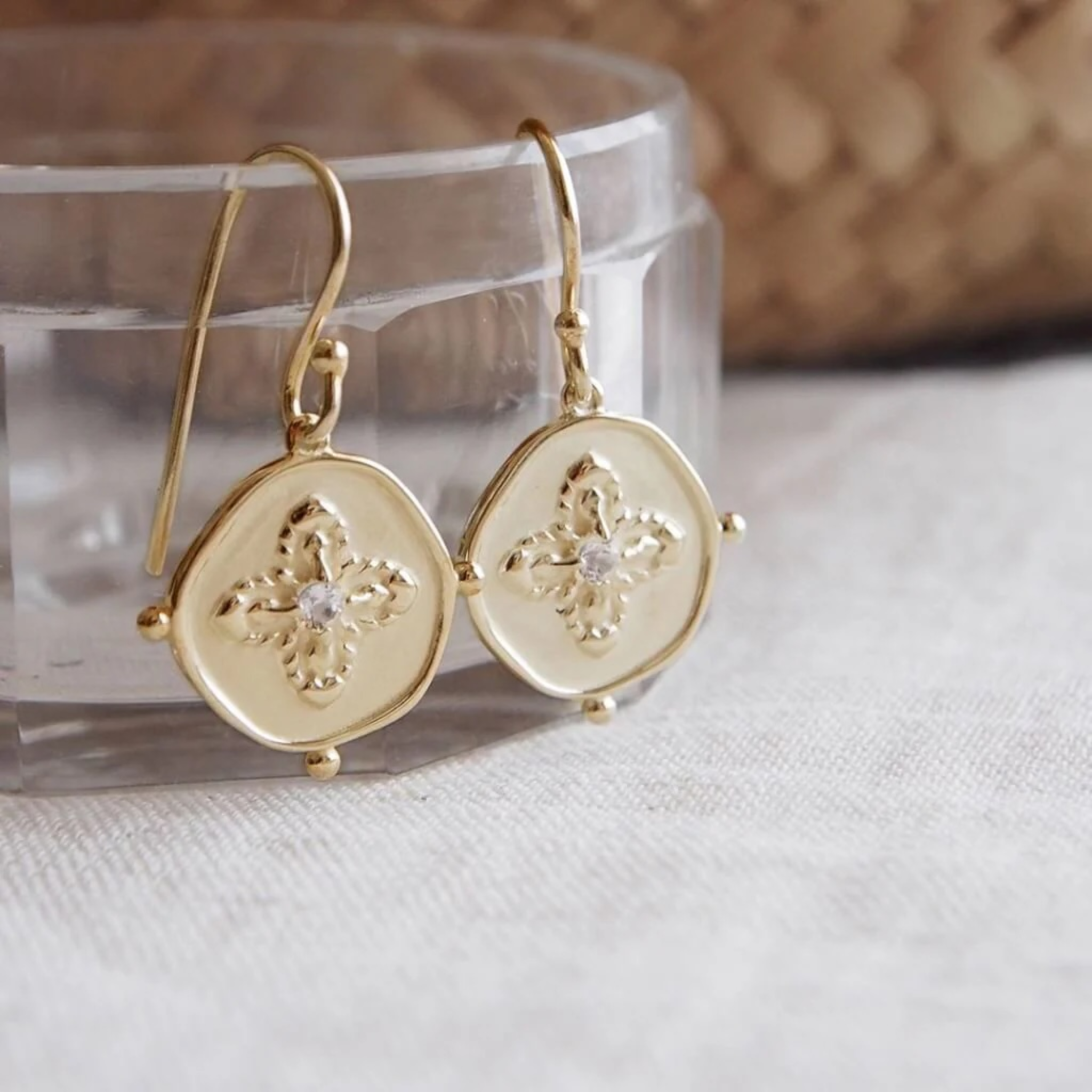 Earrings "Sahara" 18 KT Gold Plate w White Topaz
