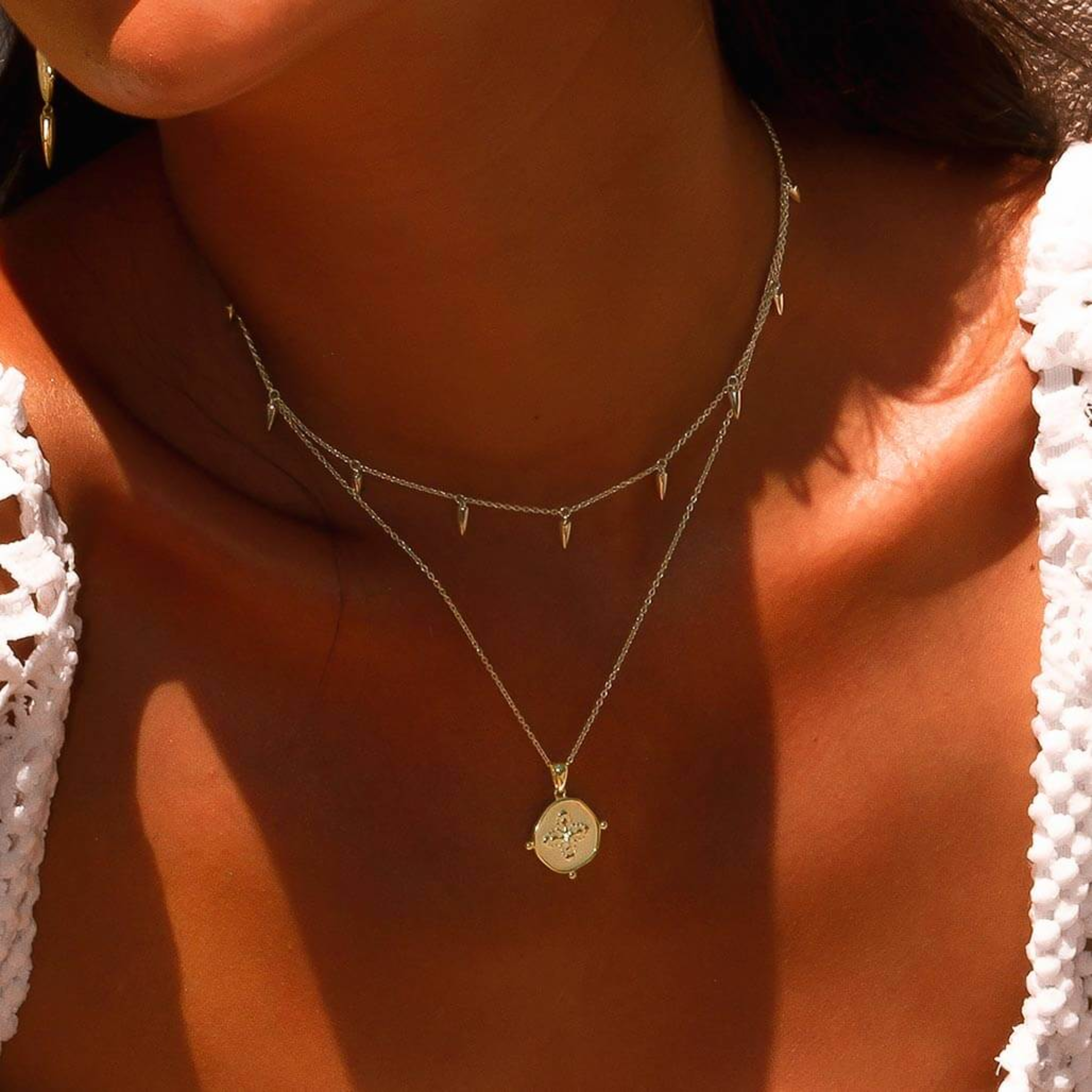 Necklace "Sahara" Pendant 18 KT Gold Plate w White Topaz