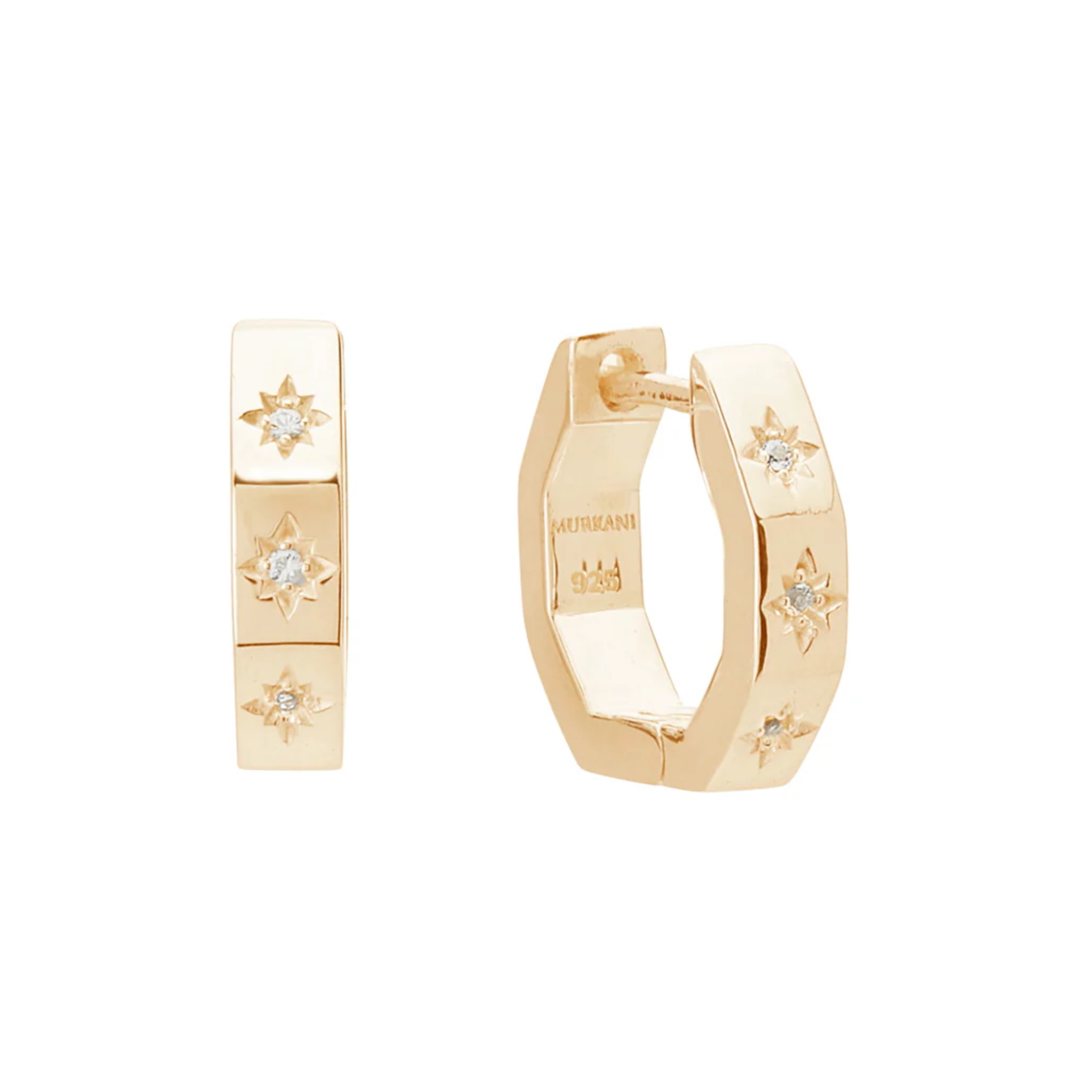 Earrings Octagonal Huggies White Topaz 18KT Gold Plate
