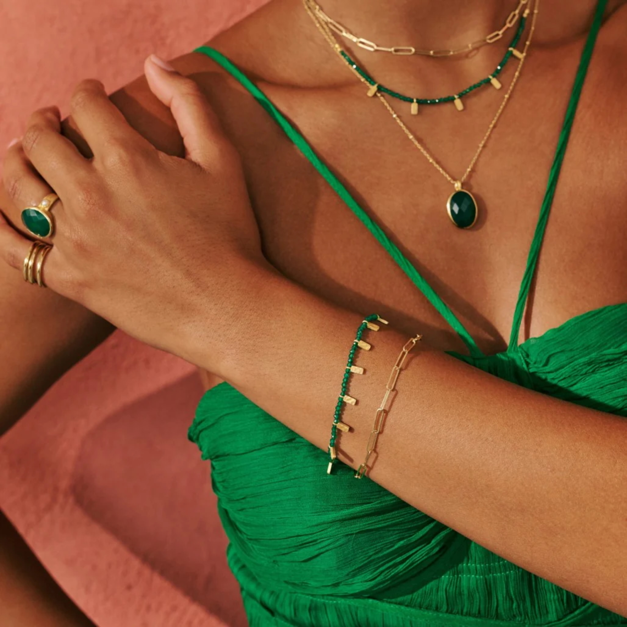 Bracelet "Wandering Soul" Green Onyx 18KT Gold Plate