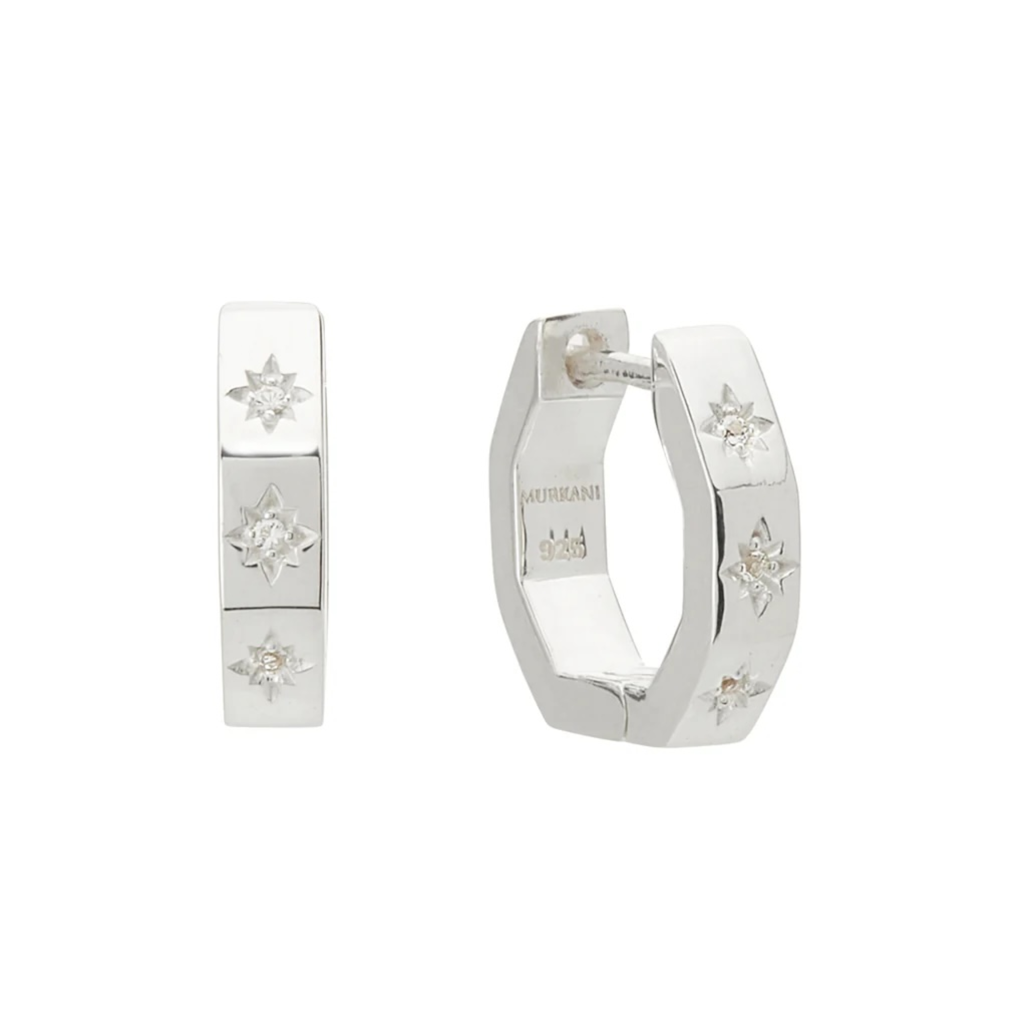 Earrings Octagonal Huggies White Topaz Sterling Silver