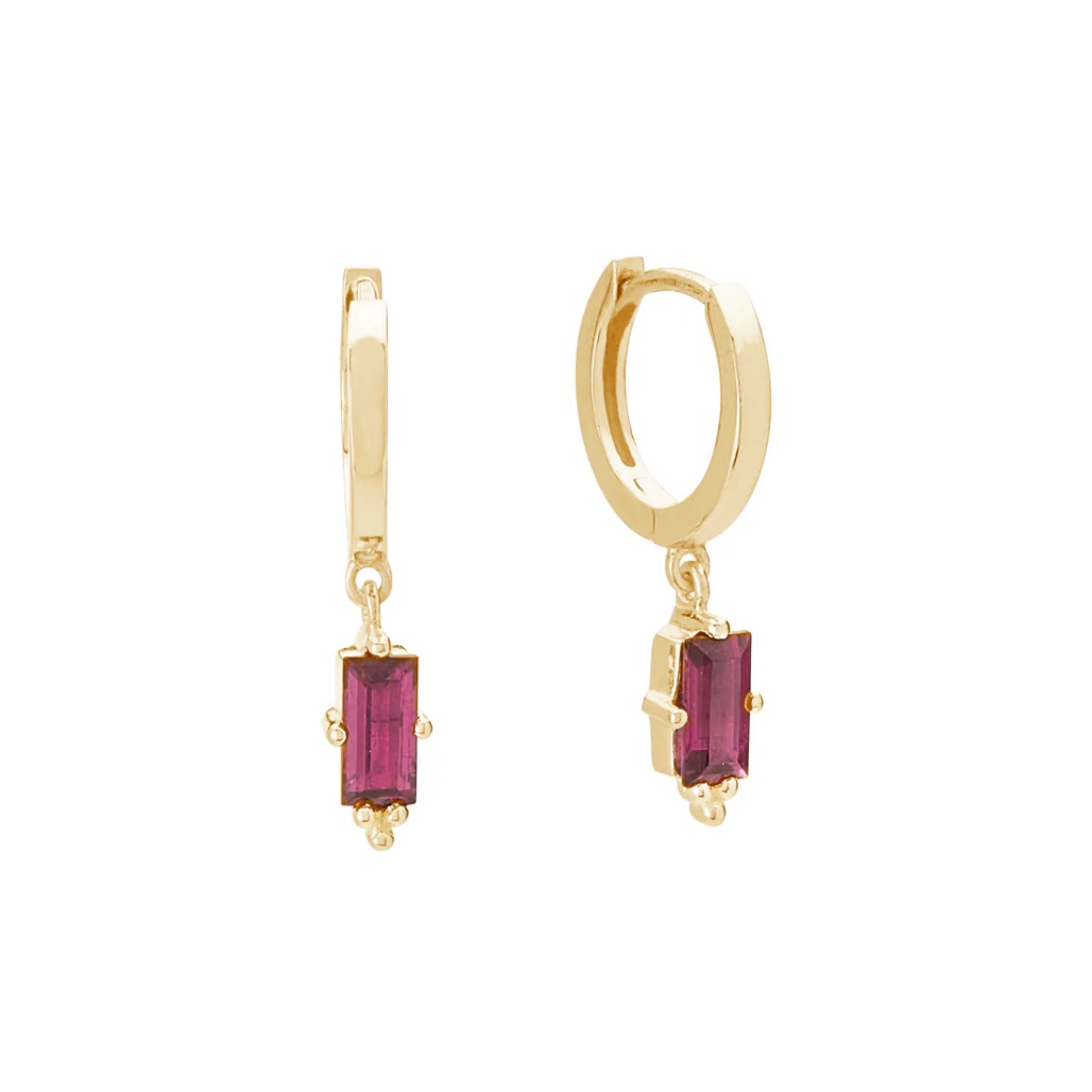 Earrings Huggie w Pink Rhodolite Baguette
