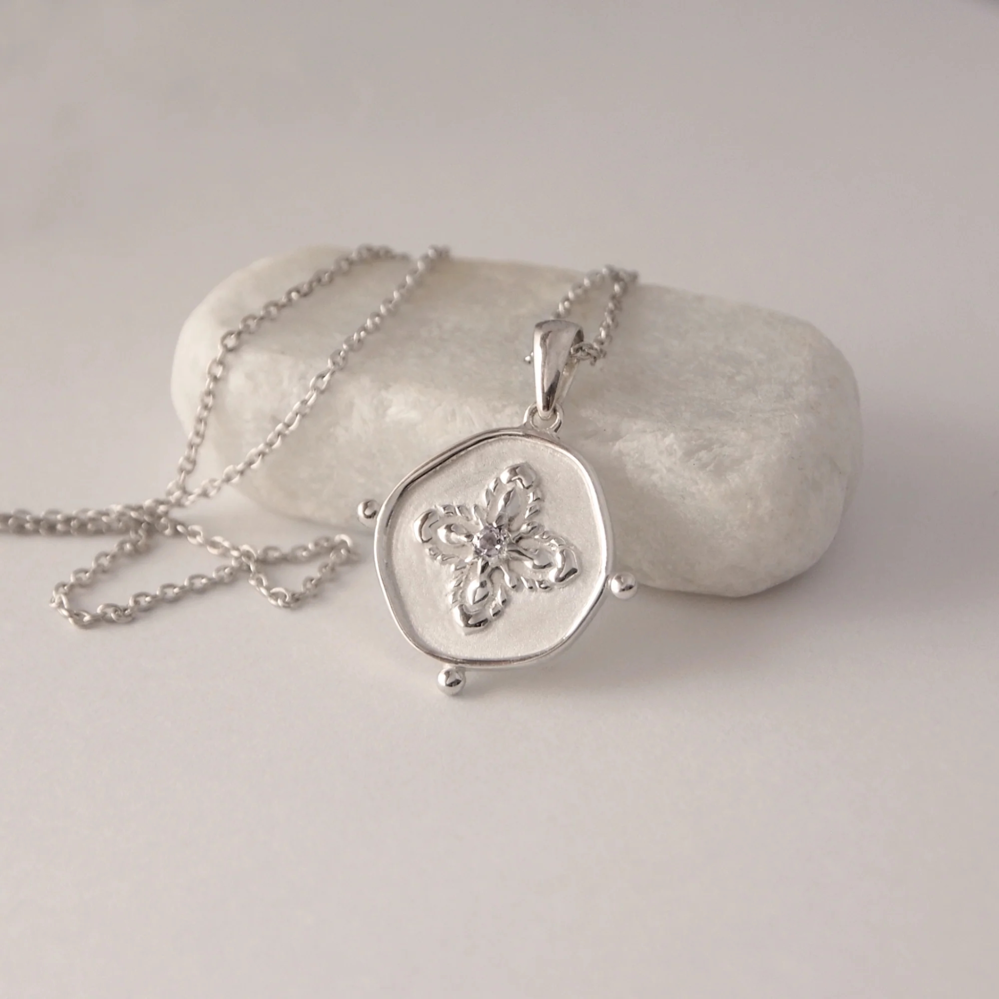 Necklace "Sahara" Pendant Sterling Silver w White Topaz Stone