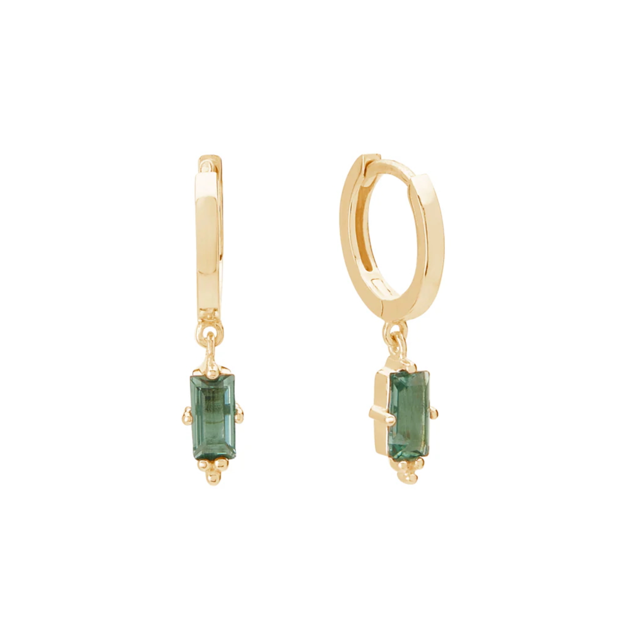 Earrings Huggie w Green Quartz Baguette