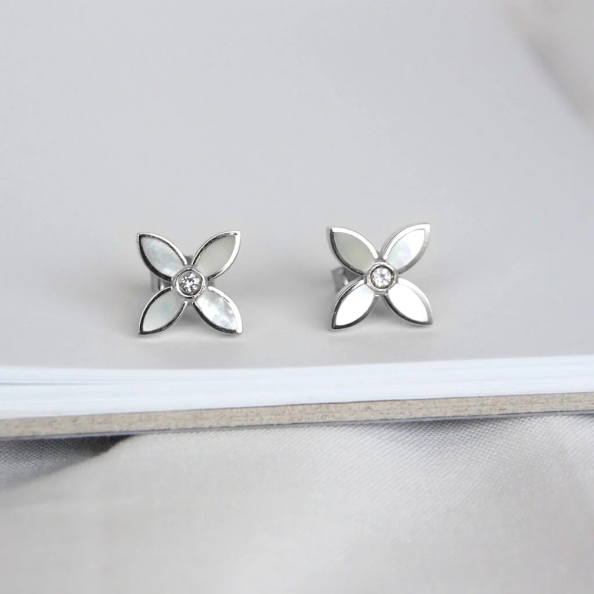 Earrings "Desert Flower" Stud w Mother of Pearl in Sterling Silver
