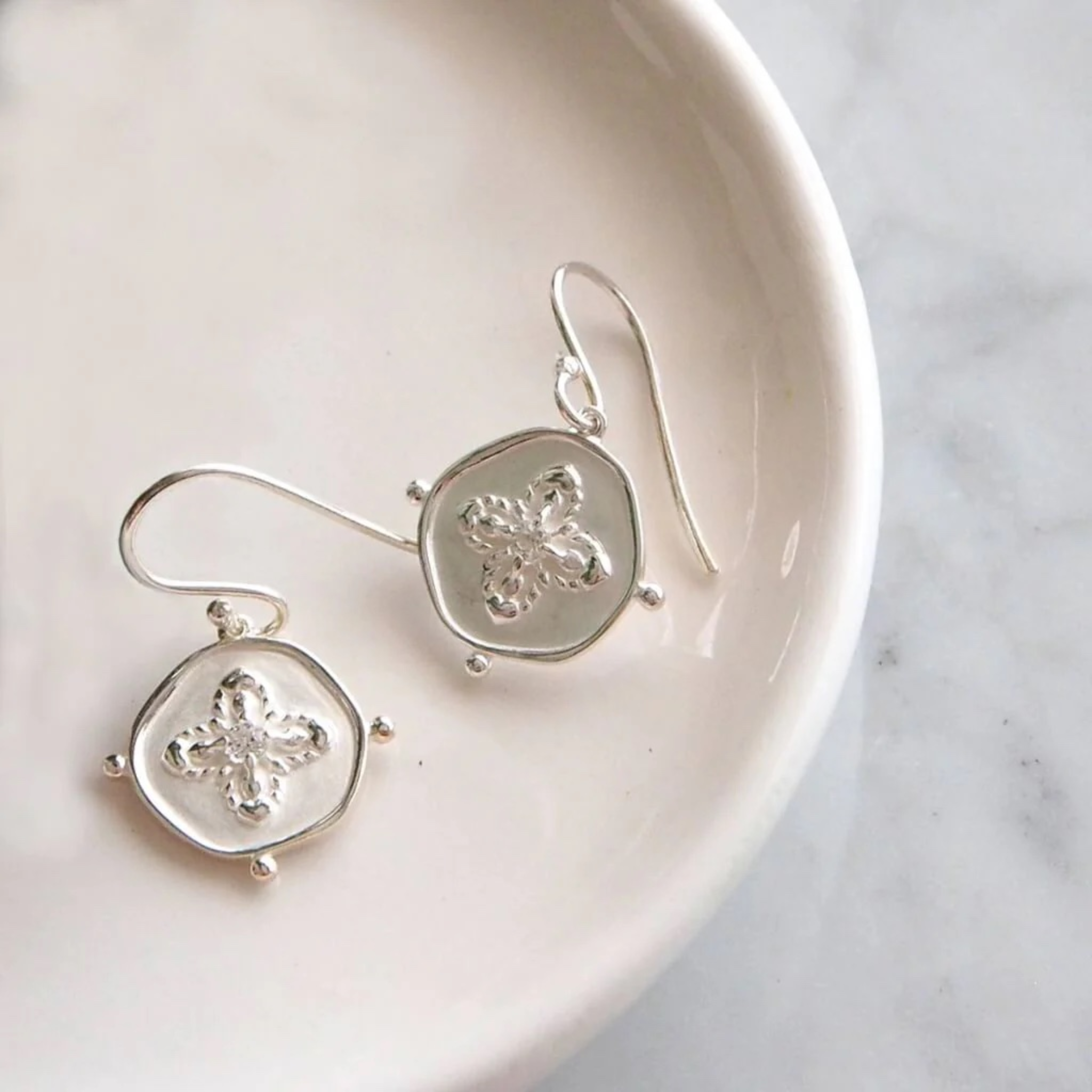 Earrings "Sahara" Sterling Silver w White Topaz Stone
