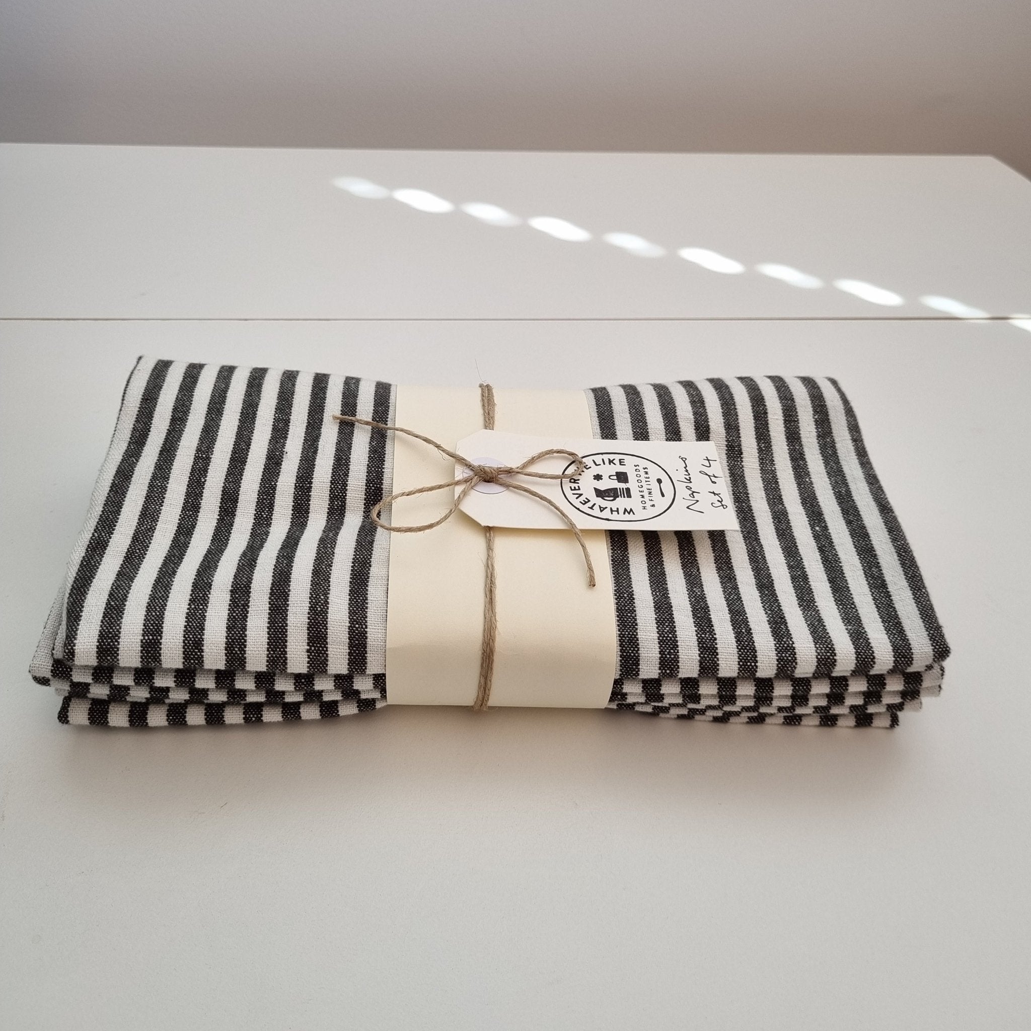 Napkins Set 4 Linen Blend CHARCOAL Stripe - Whatever We Like - 