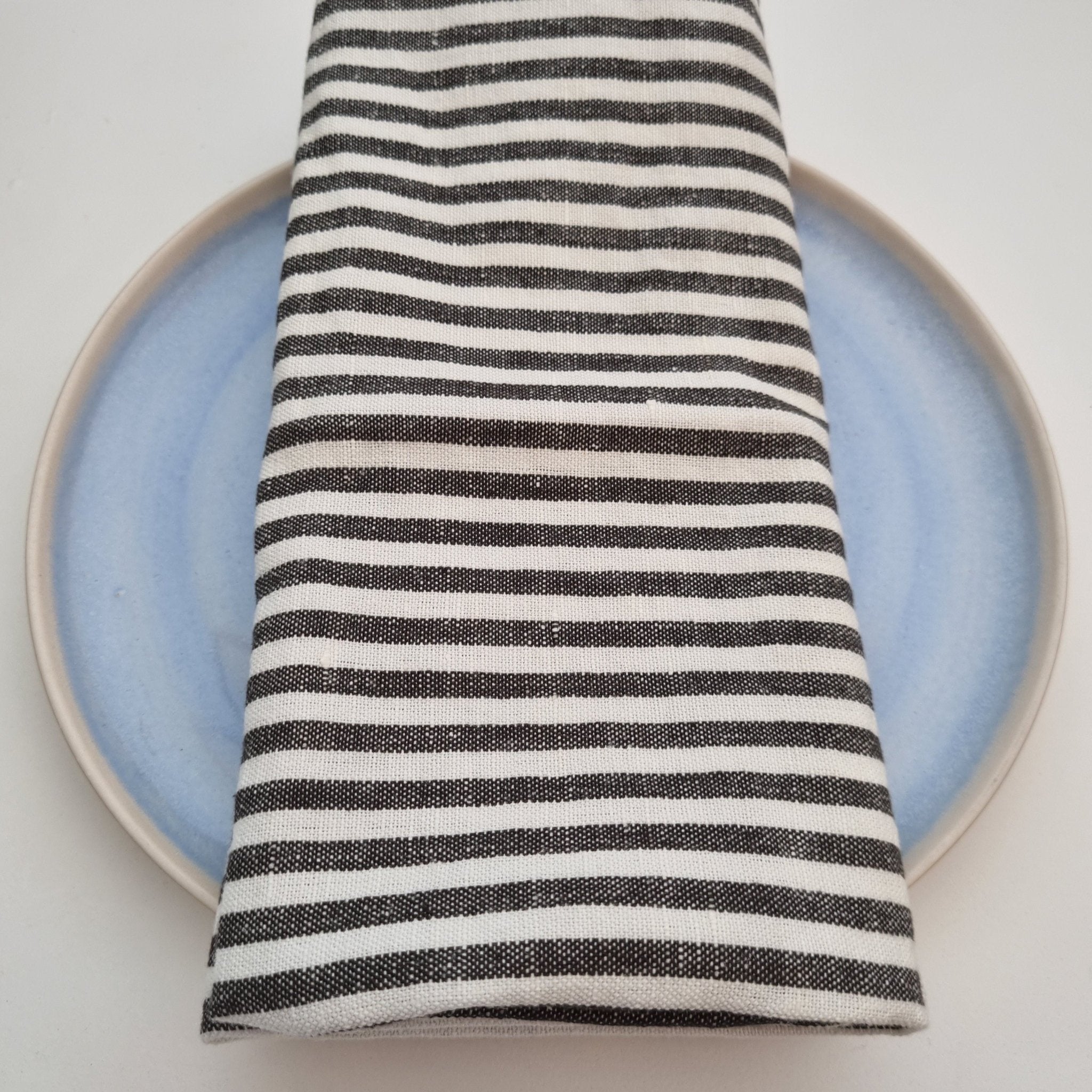 Napkins Set 4 Linen Blend CHARCOAL Stripe - Whatever We Like - 
