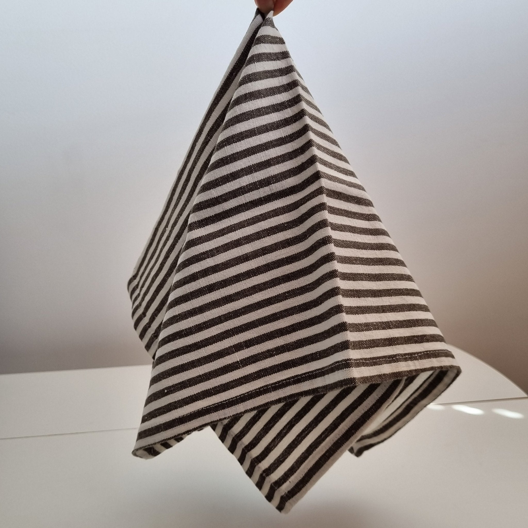 Napkins Set 4 Linen Blend OLIVE Stripe - Whatever We Like - 