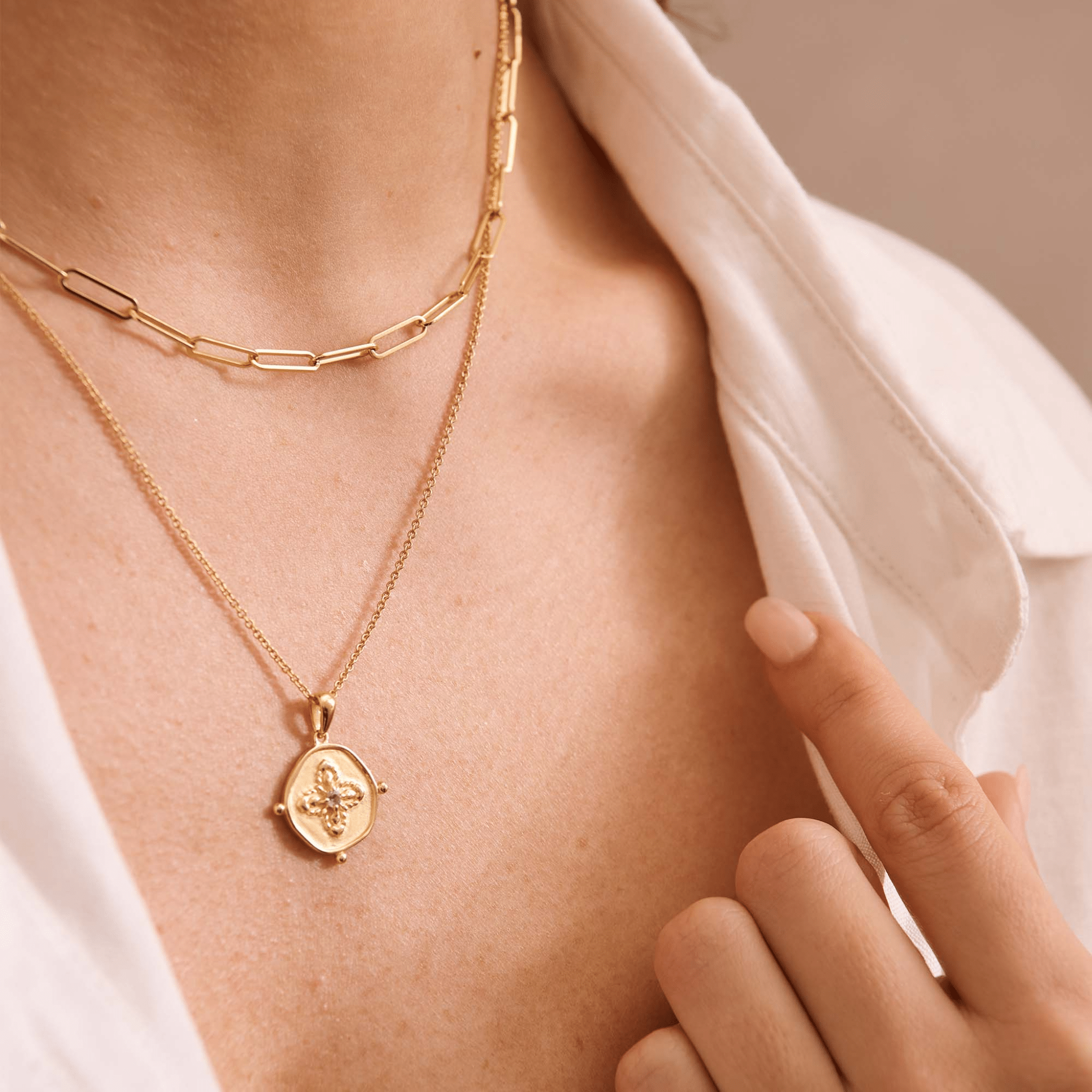 Necklace "Sahara" Pendant 18 KT Gold Plate w White Topaz - Whatever We Like - 