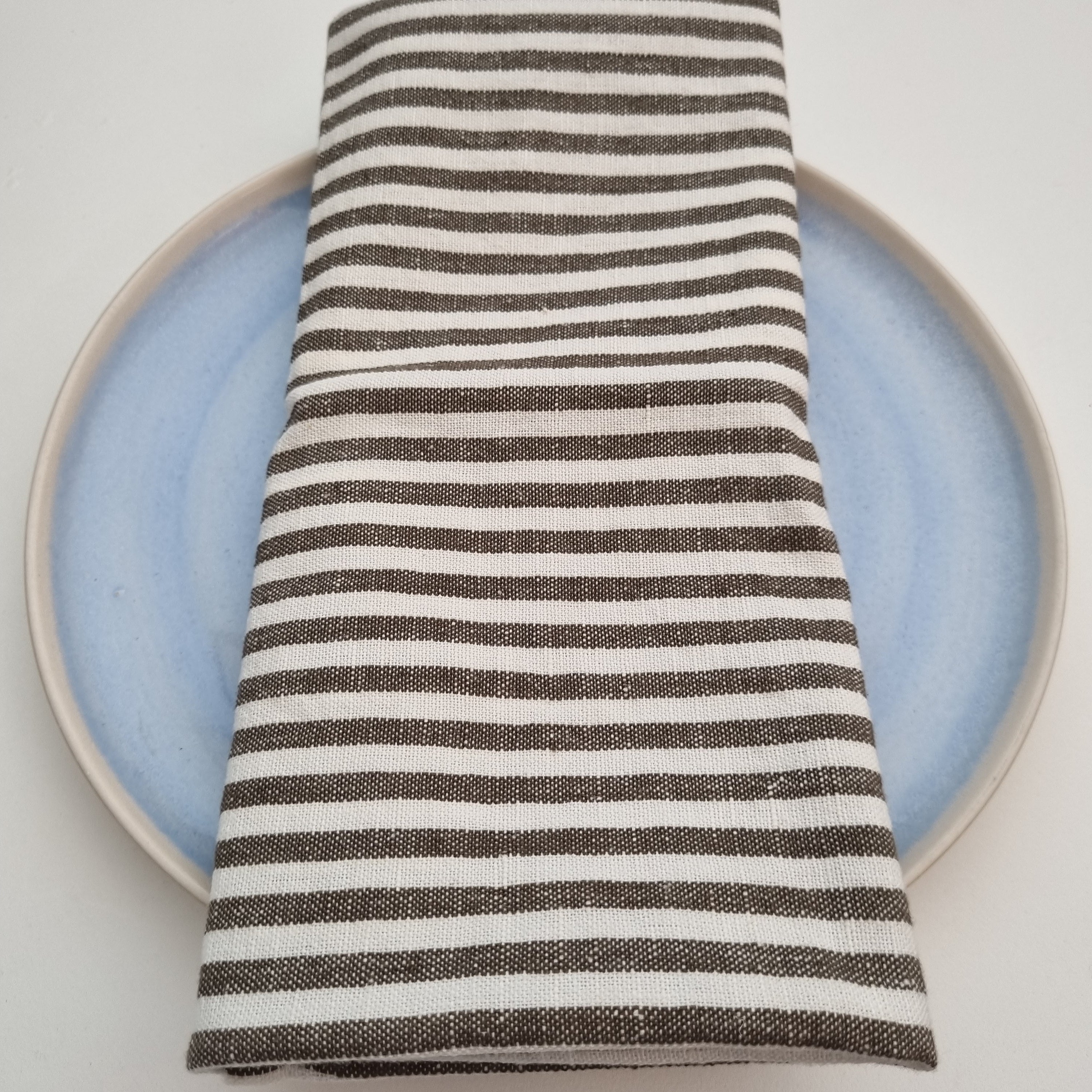 Napkins Set 4 Linen Blend OLIVE Stripe